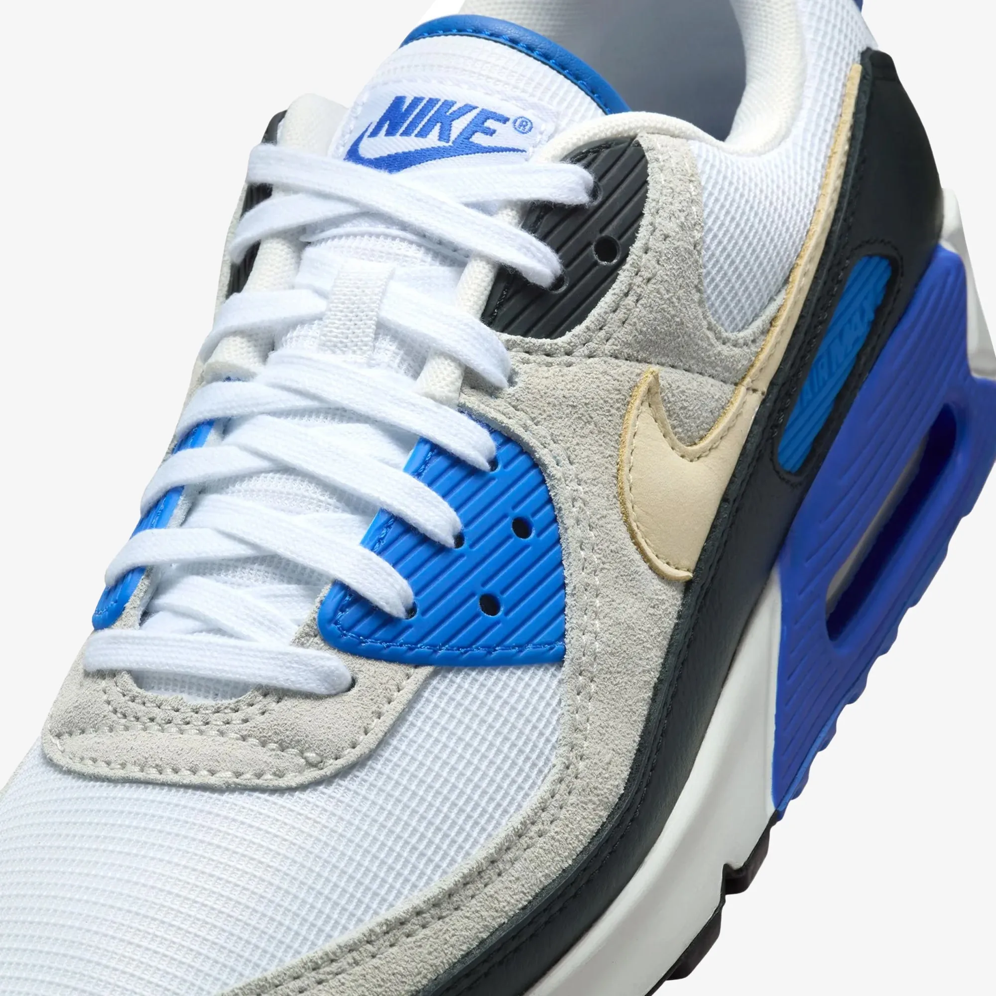 Breathable Outsole Vents NIKE | AIR MAX 90 PREMIUM { WHITE/KHAKI-RACER BLUE-BLACK