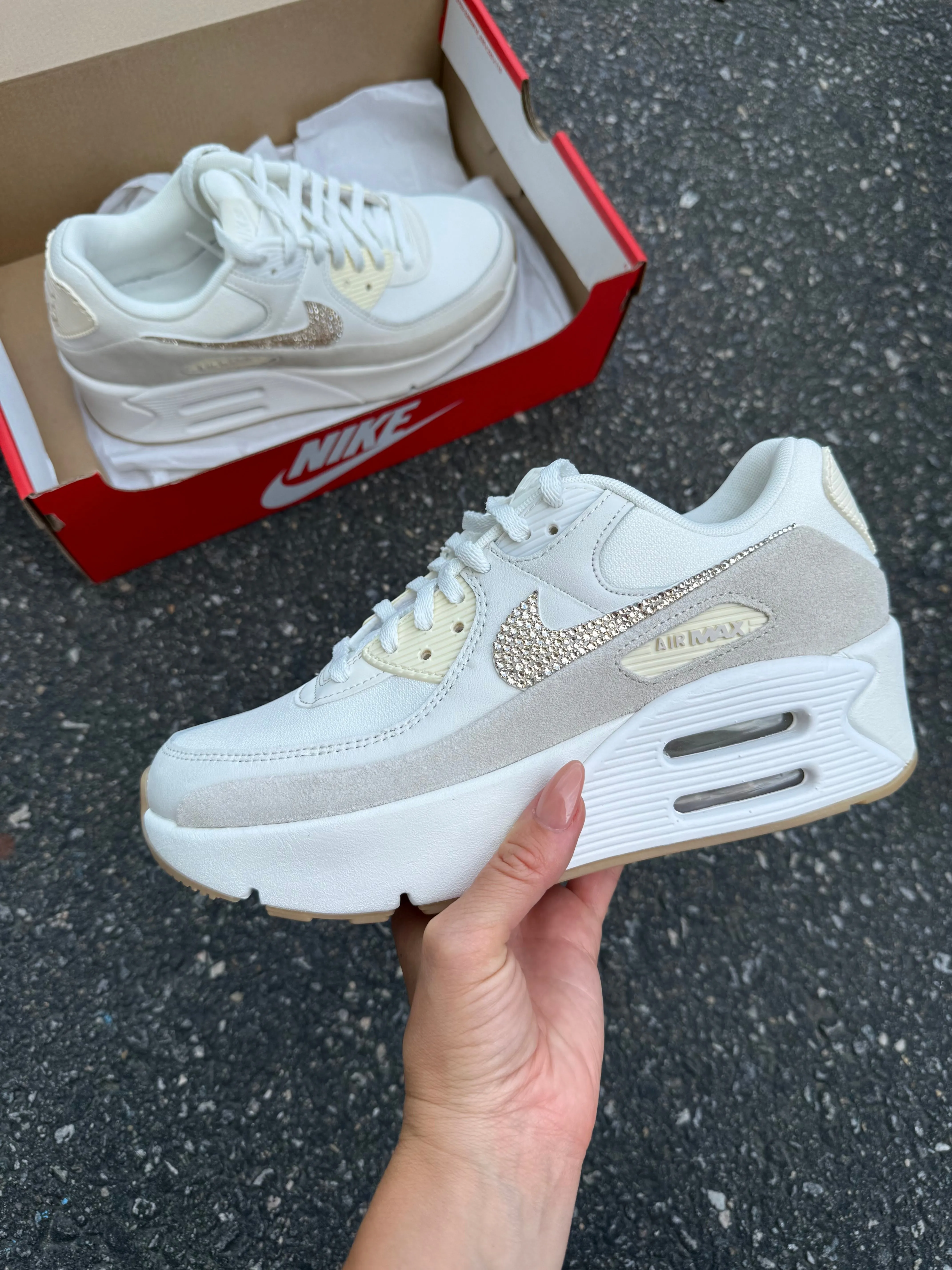 Cream Neutral Swarovski Womens Nike Air Max 90 LV8 Tide Hike
