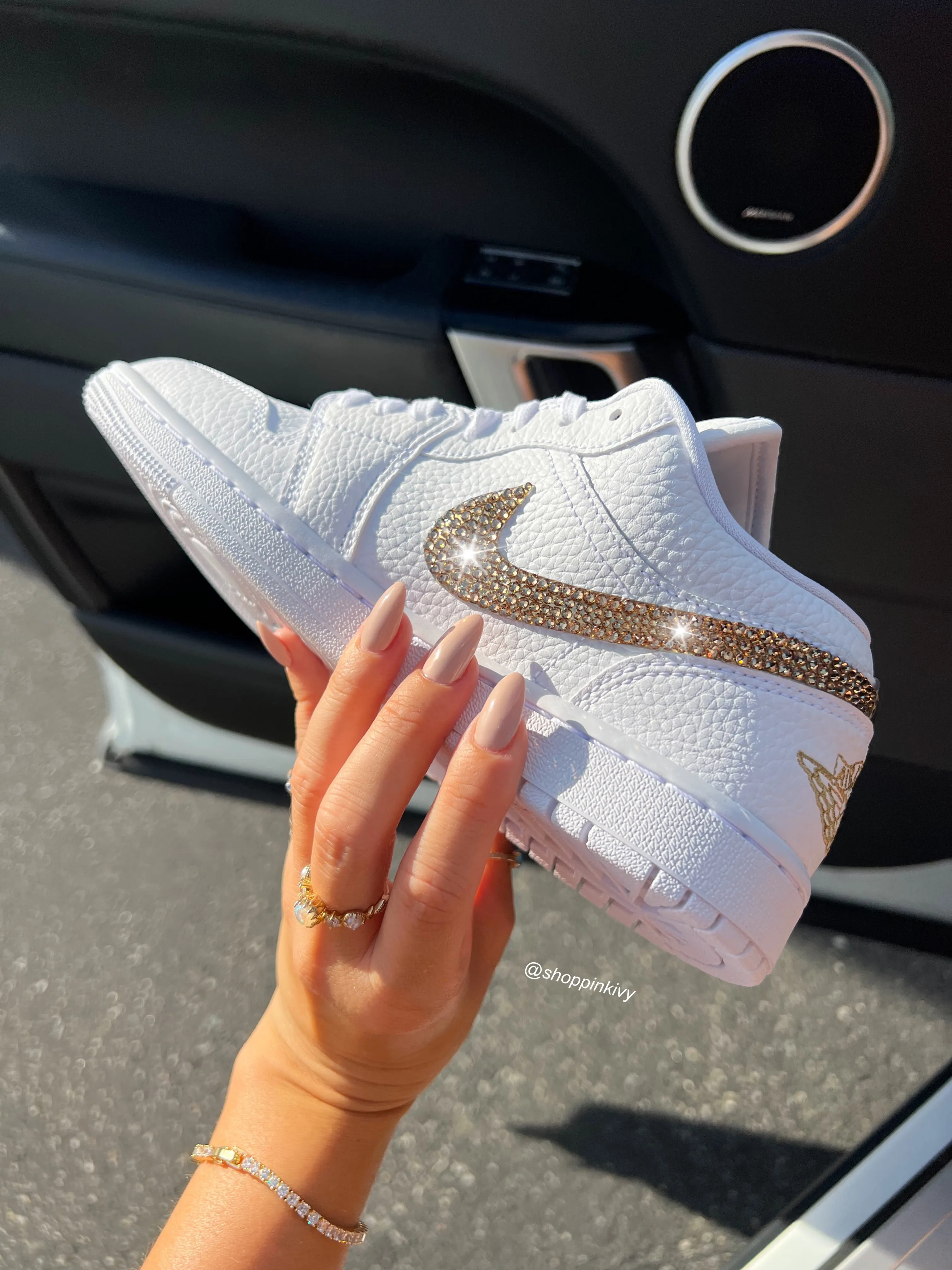 White Gold Swarovski Women??s Air Jordan Retro 1 Low Shoes Style Flow Light Reflection