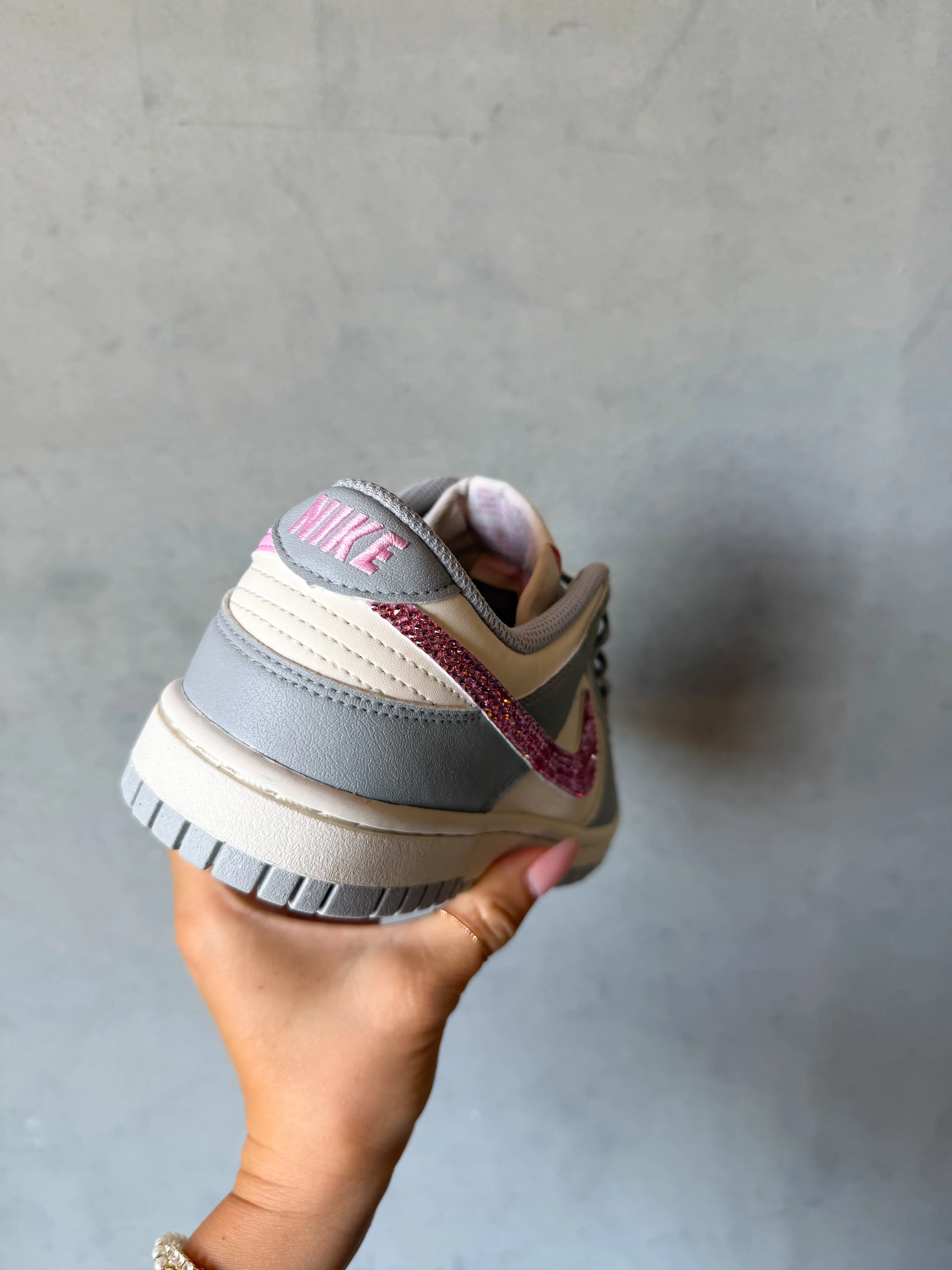 Gray Pink Swarovski Womens Nike Dunk Shoes Street Glide Neutral Color
