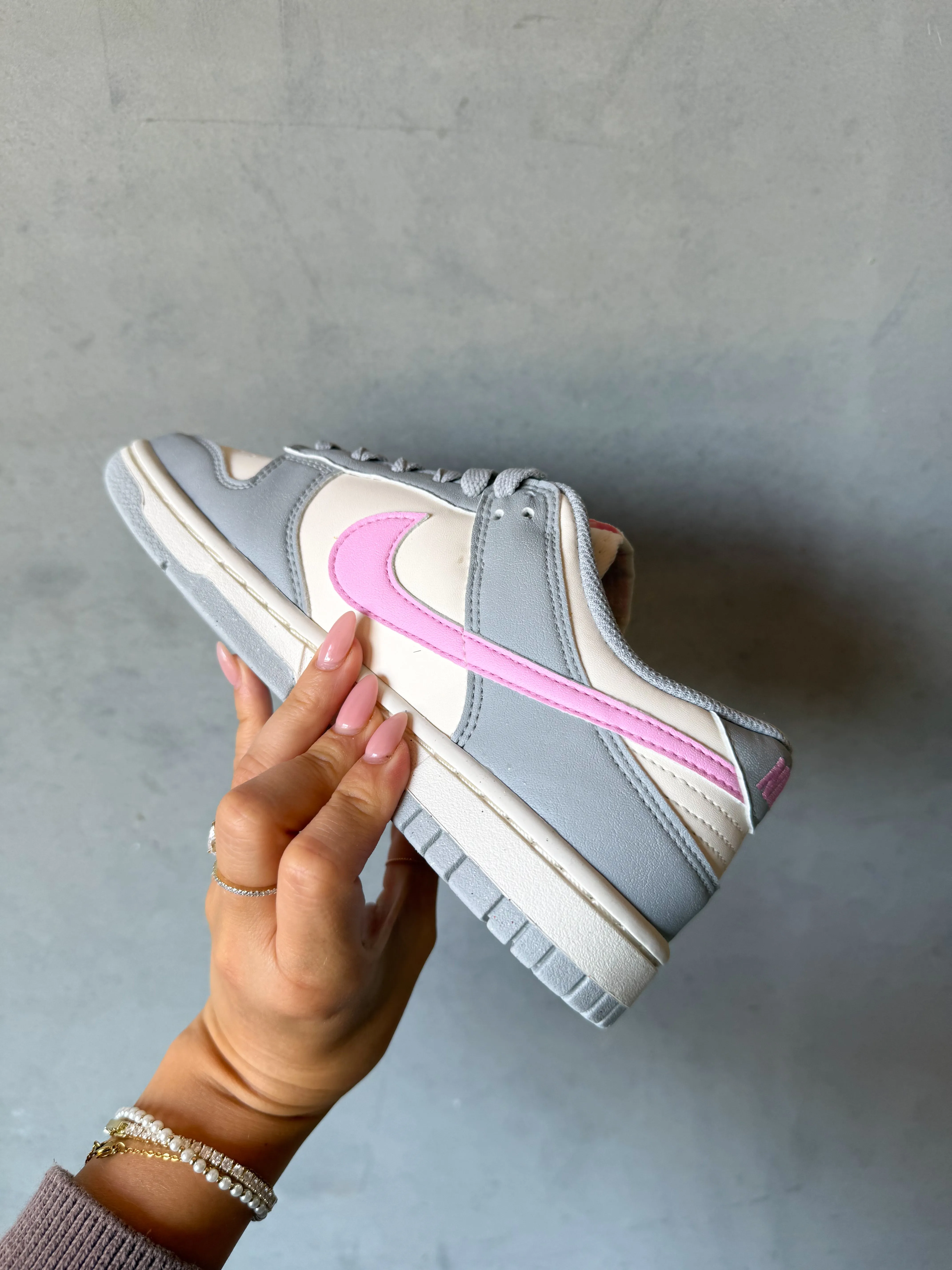 Gray Pink Swarovski Womens Nike Dunk Shoes Slim Silhouette Morning Ready