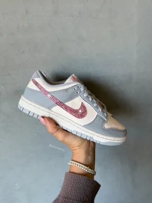 Gray Pink Swarovski Womens Nike Dunk Shoes Stroll Shoes
