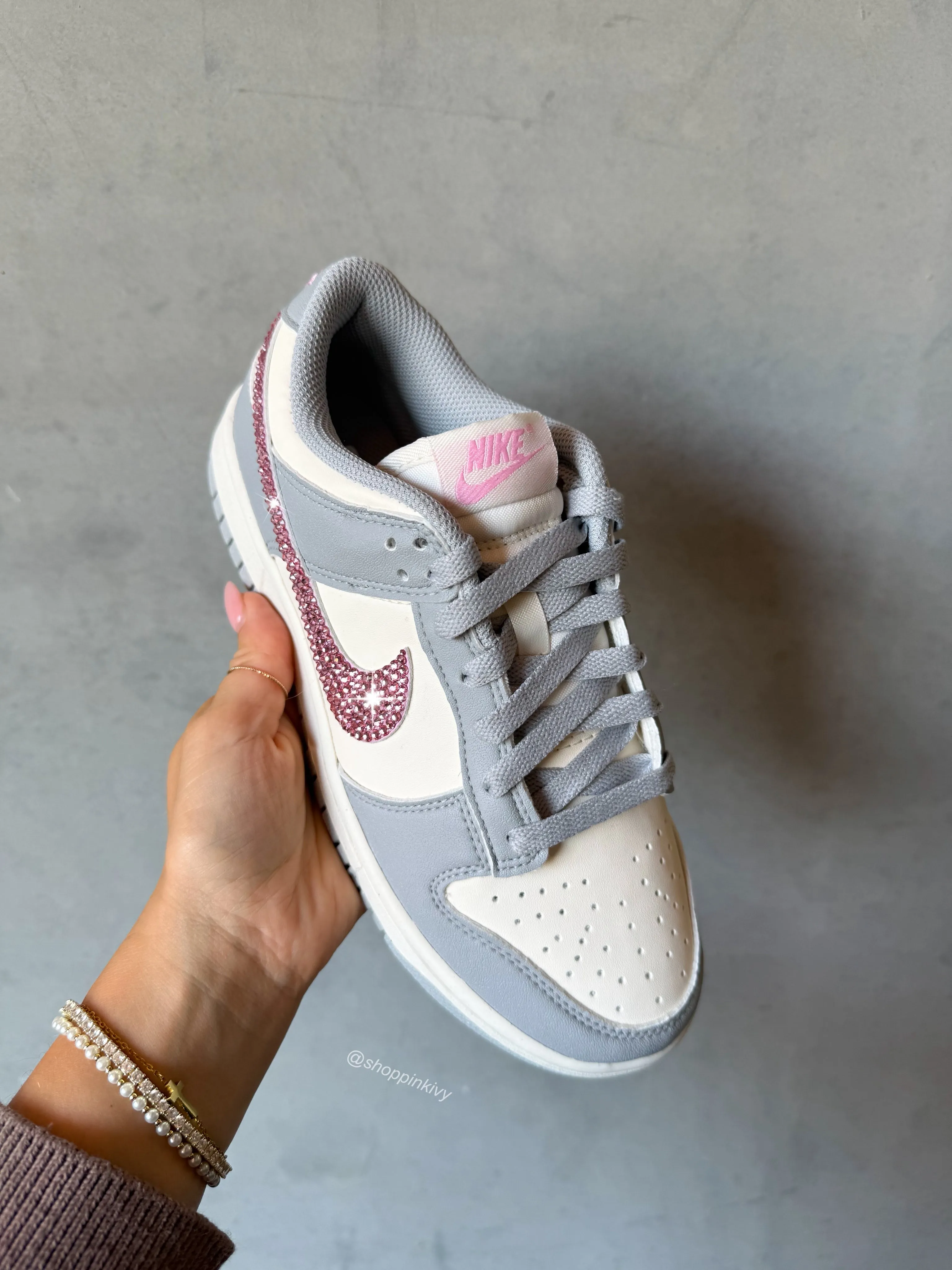 Gray Pink Swarovski Womens Nike Dunk Shoes Tide Hike Street Walks