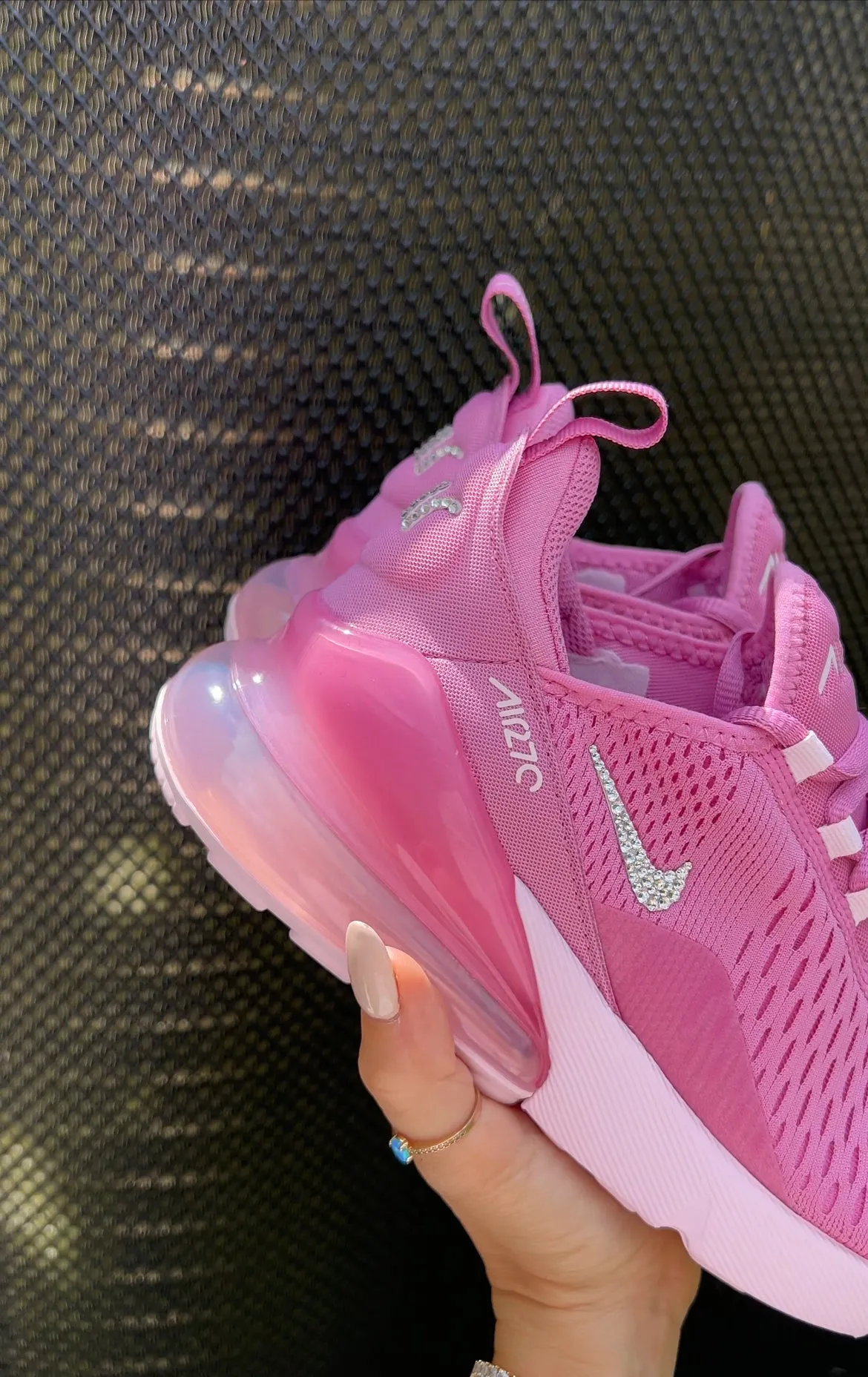 Pink Swarovski Nike Womens Girls Air 270 Push Step Easy Match