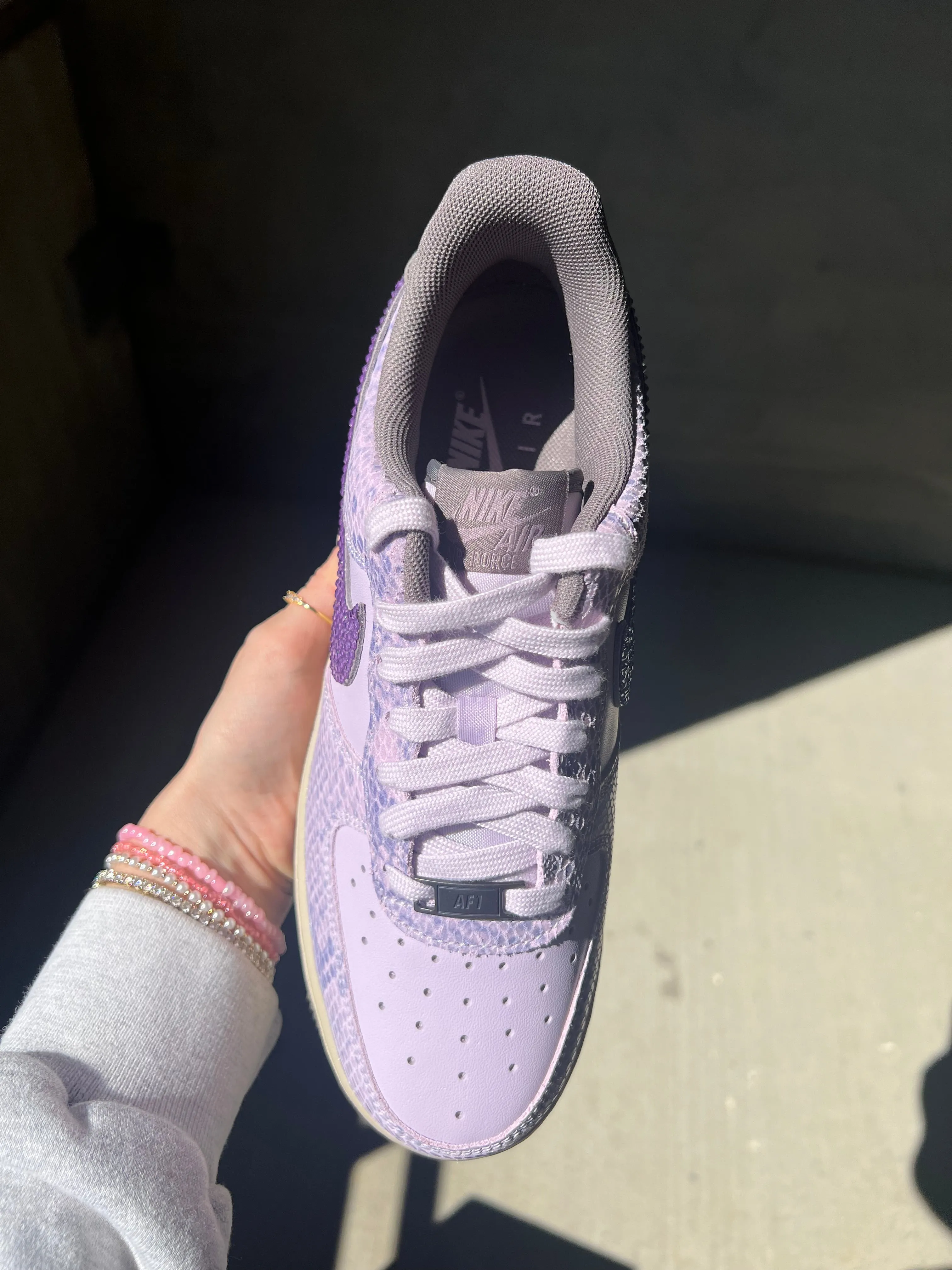 Special Edition Purple Snake Print Swarovski Womens Nike Air Force 1 Quick Start
