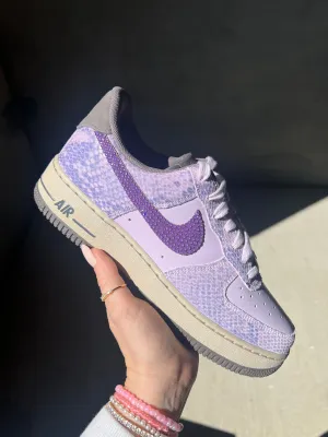 Office Fit Slip Friendly Special Edition Purple Snake Print Swarovski Womens Nike Air Force 1