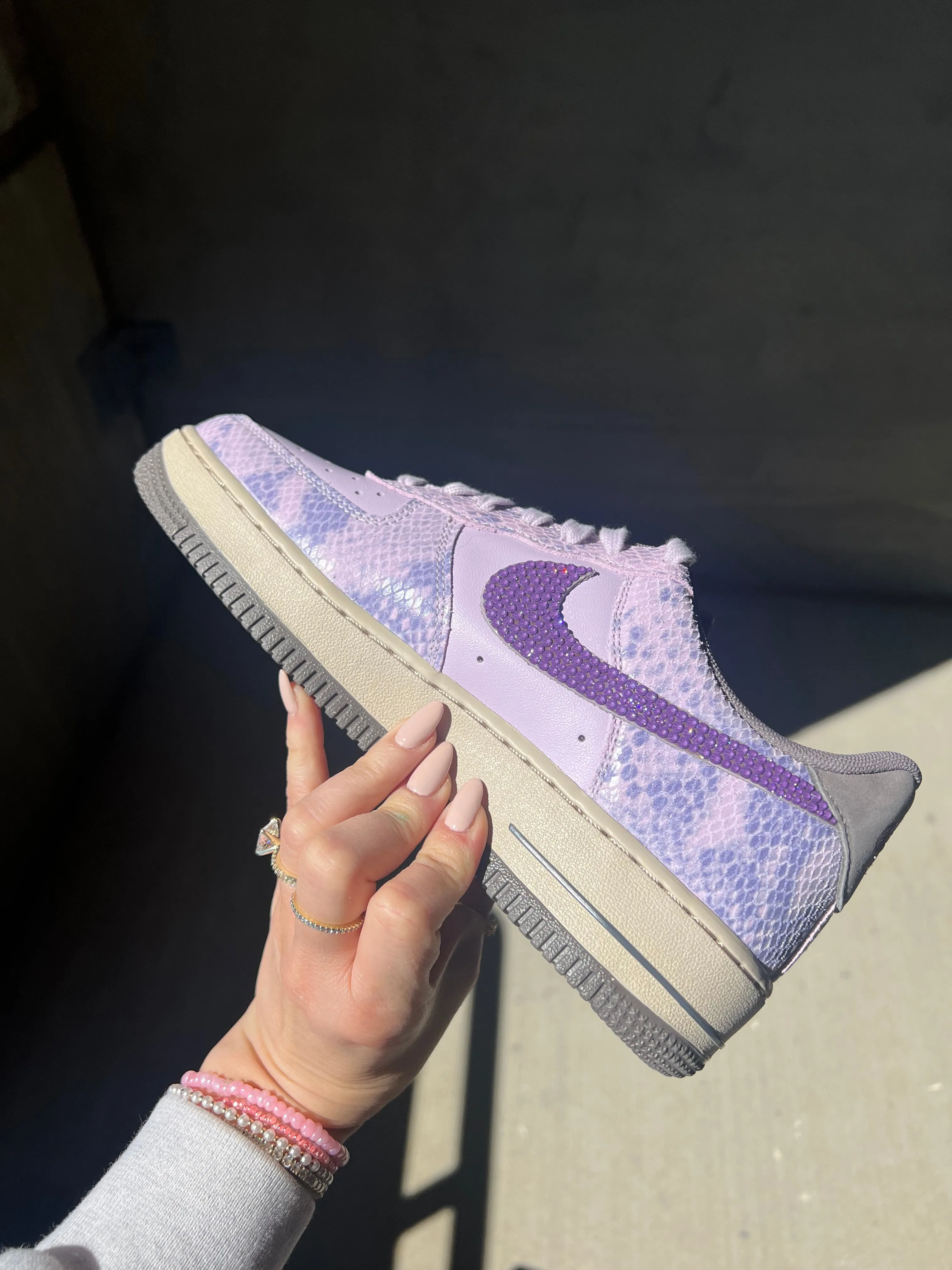 Rain Hike Special Edition Purple Snake Print Swarovski Womens Nike Air Force 1