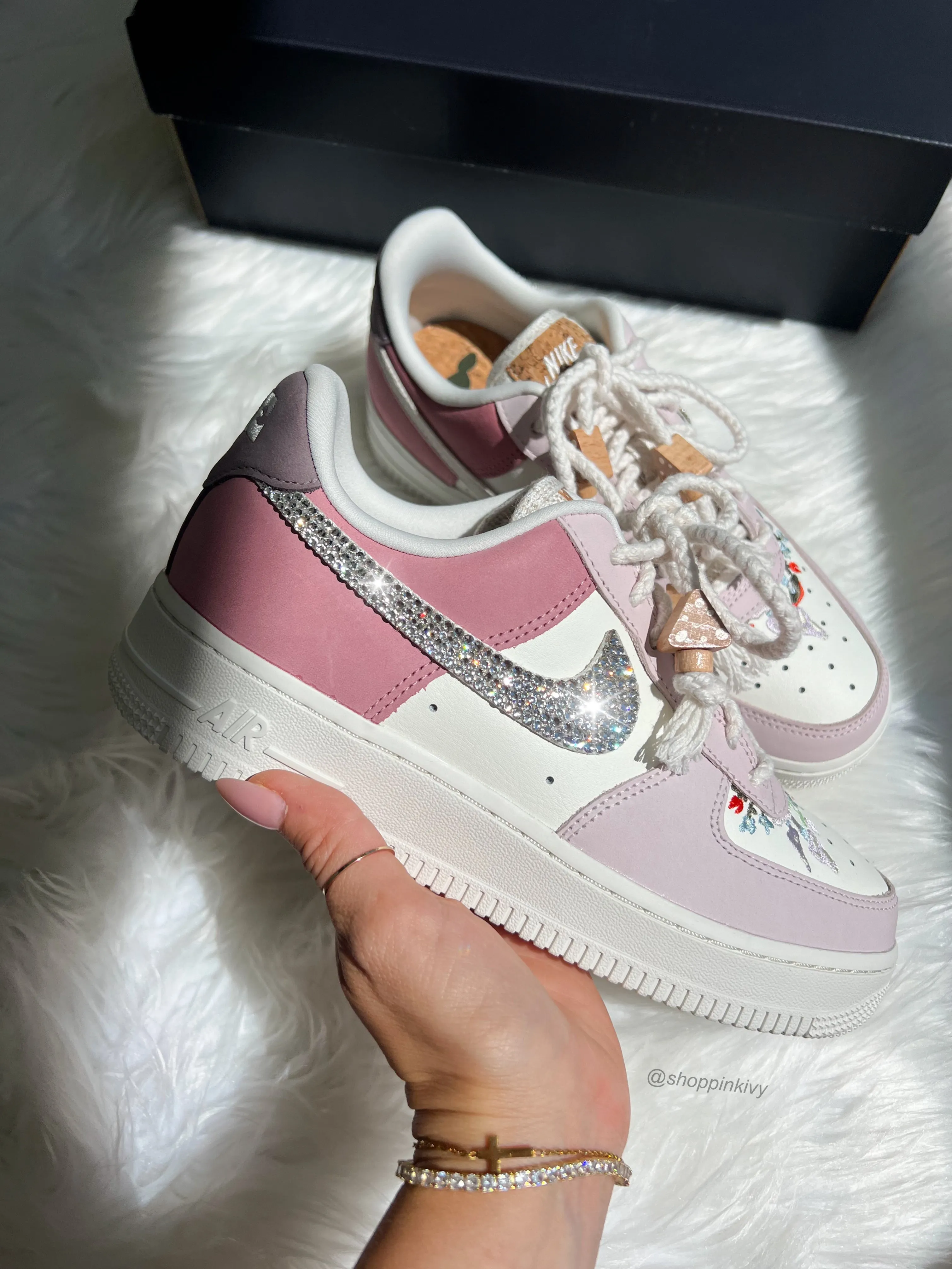 Spring Boho Swarovski Womens Nike Air Force One leisure time