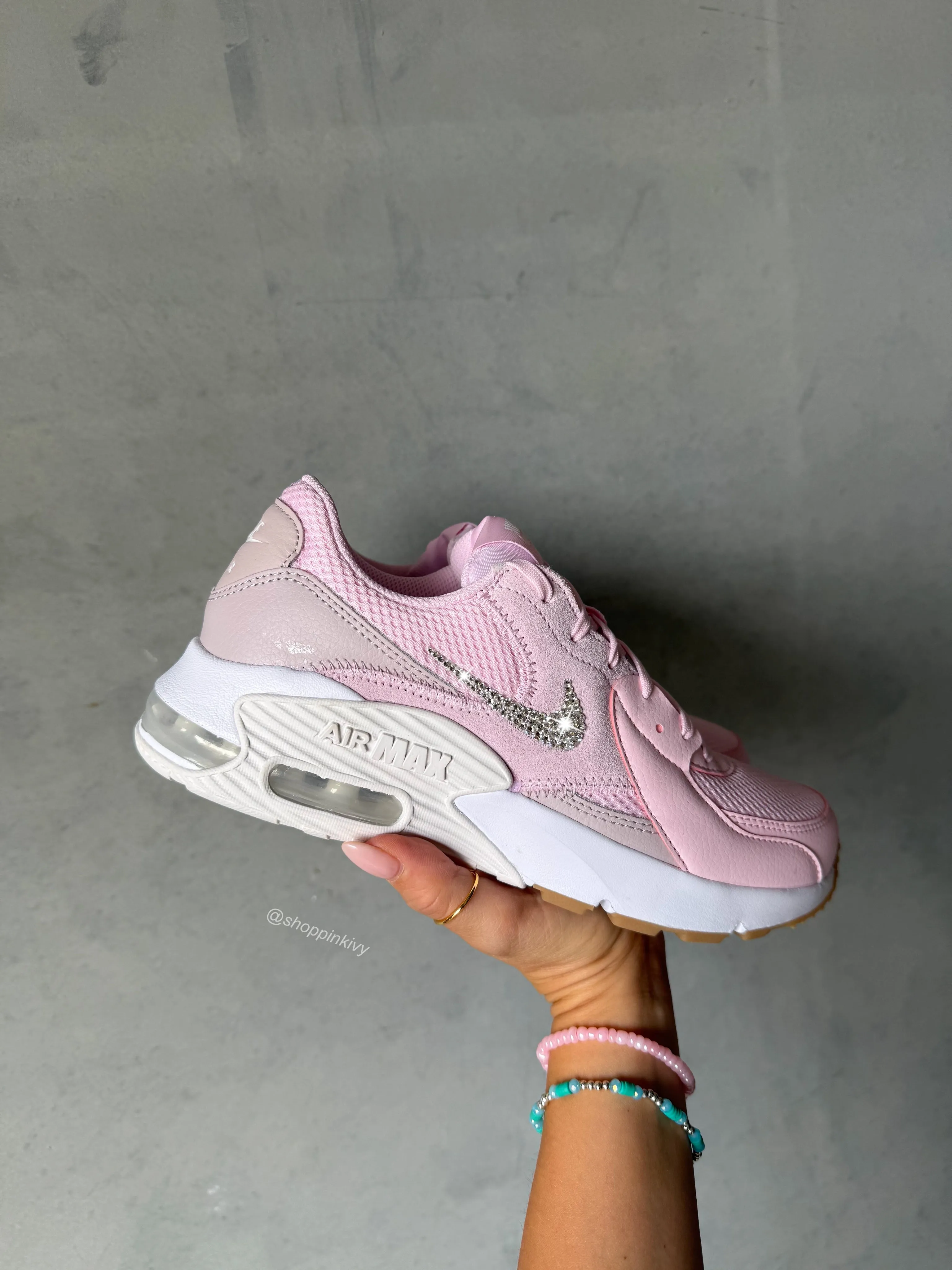 ?NEW?Baby Pink Nike Swarovski Womens Nike Air Max Wear Anywhere Heel Safe