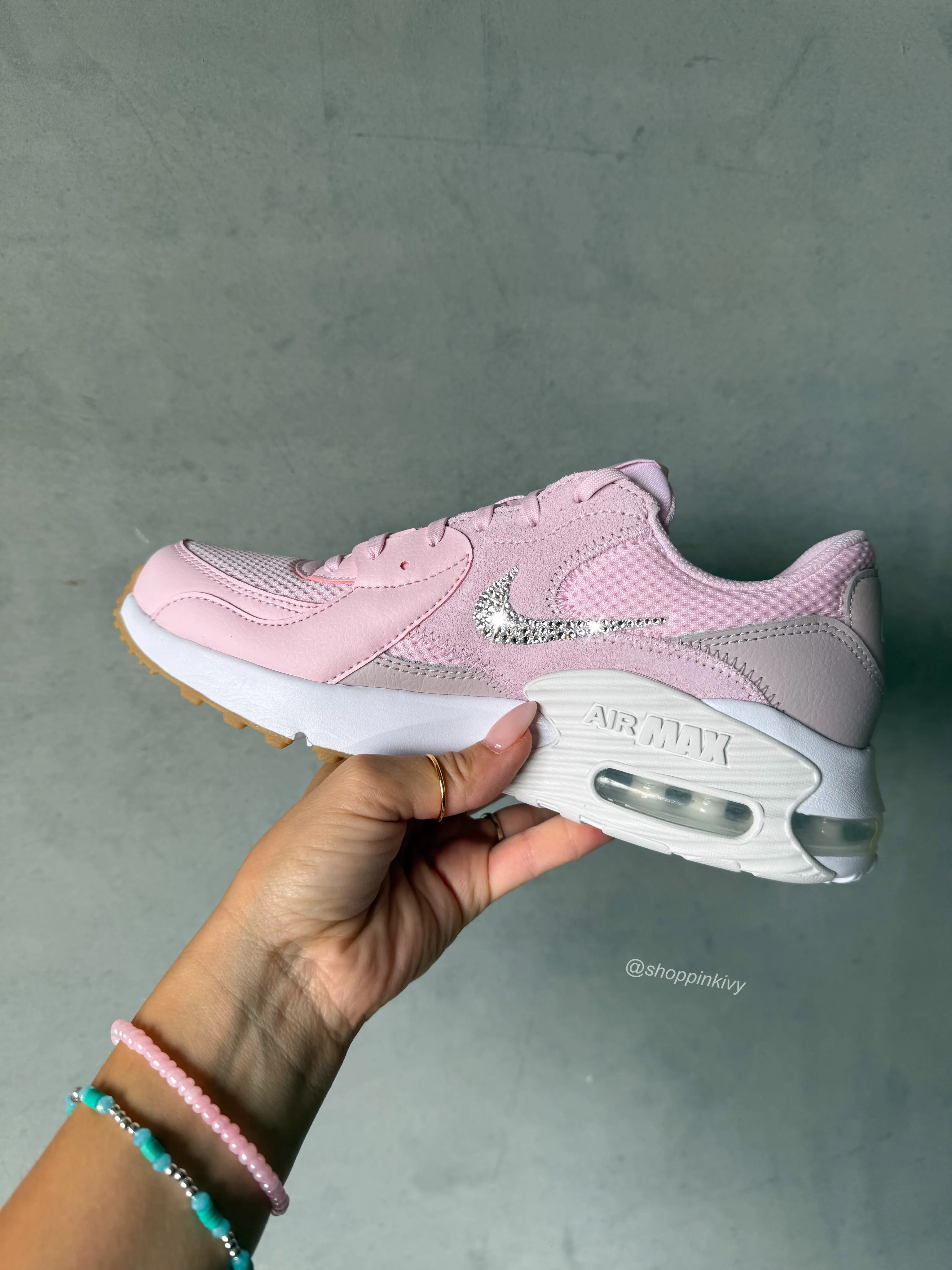 Simple Comfort Chunky Sole ?NEW?Baby Pink Nike Swarovski Womens Nike Air Max