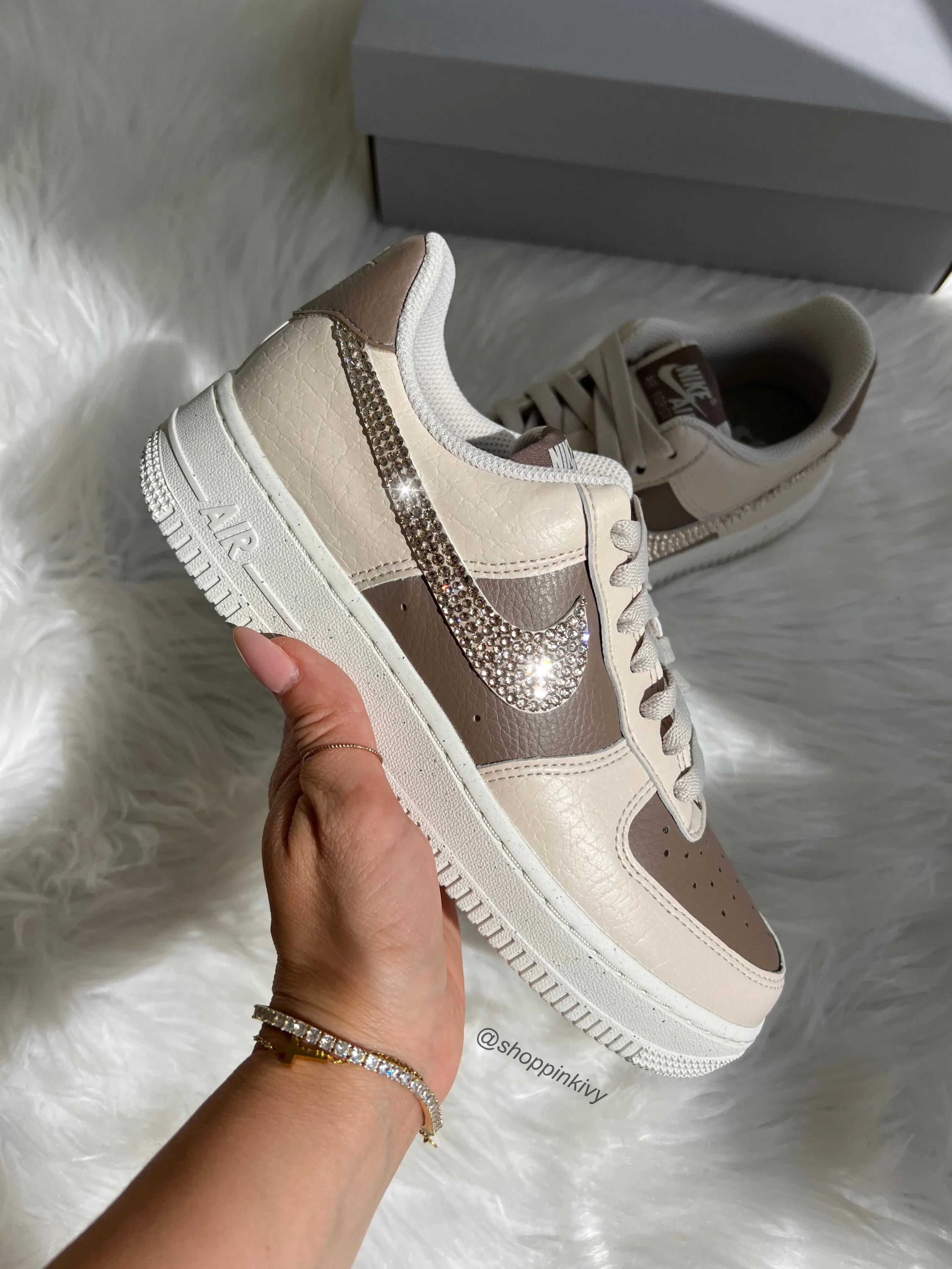 Daily Use Neutral Cafe Swarovski Womens Nike Air Force One