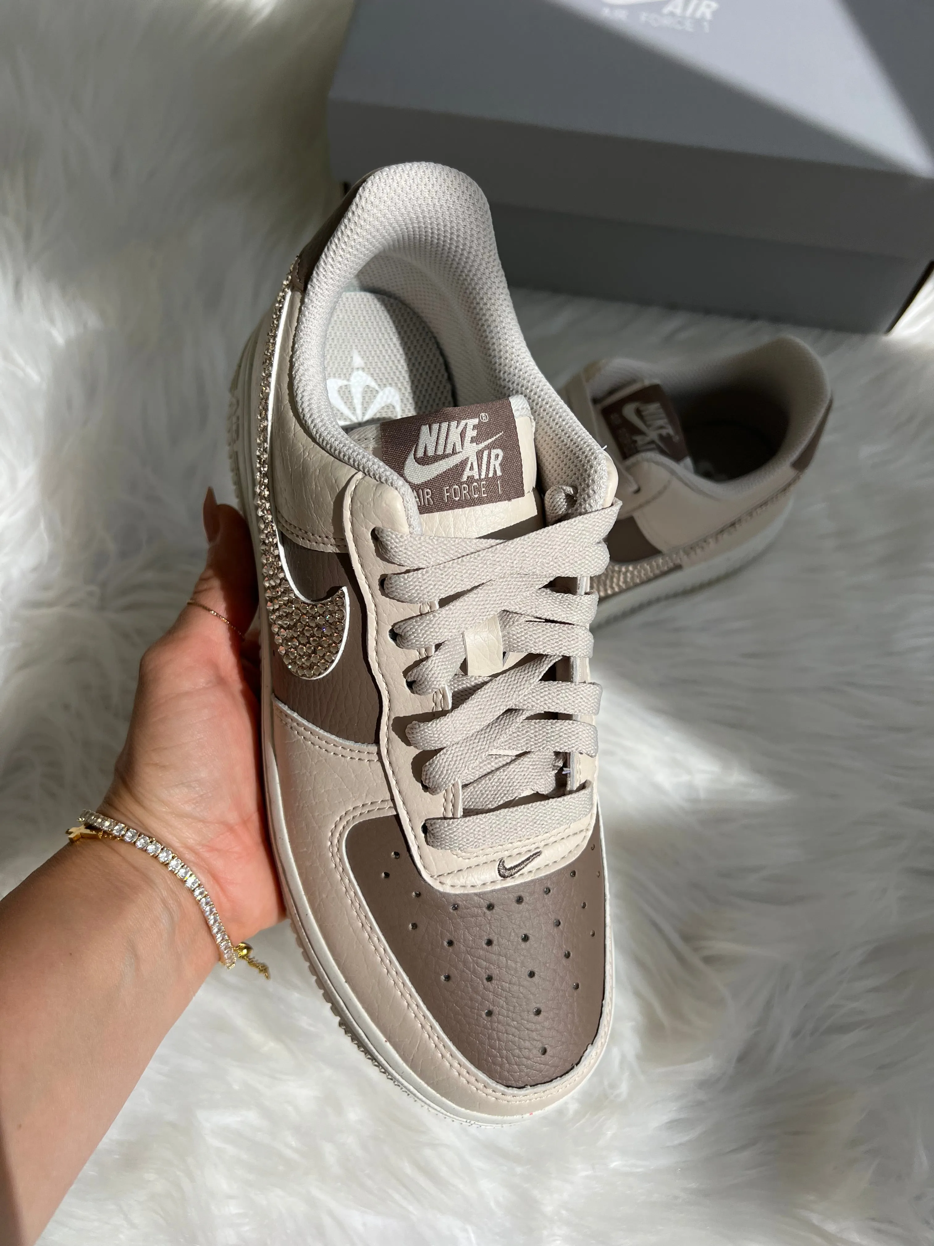 Pull Tab Neutral Cafe Swarovski Womens Nike Air Force One