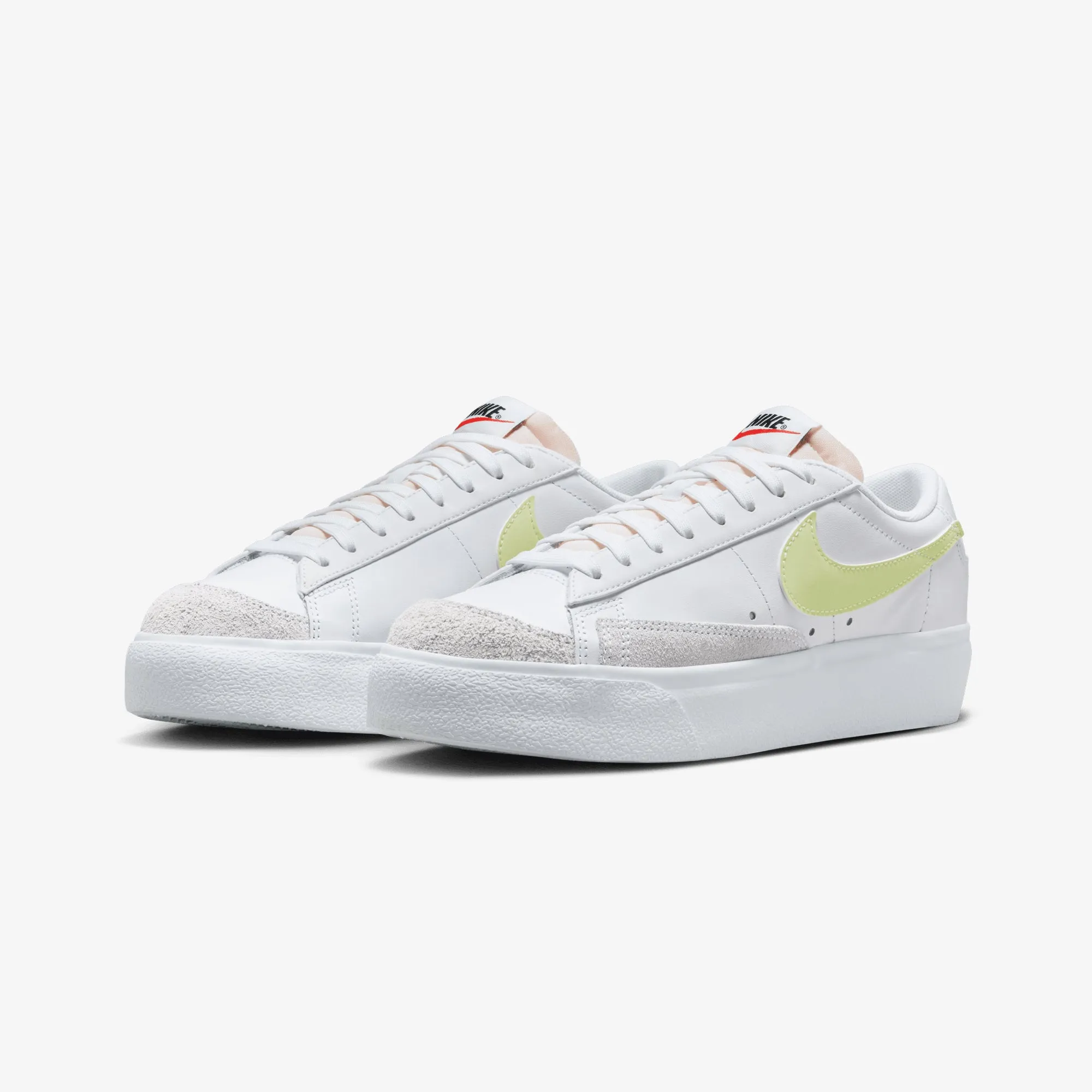 Active Look Vegan Leather Construction NIKE | BLAZER LOW PLATFORM { WHITE/LIFE LIME-TM ORANGE-BLACK