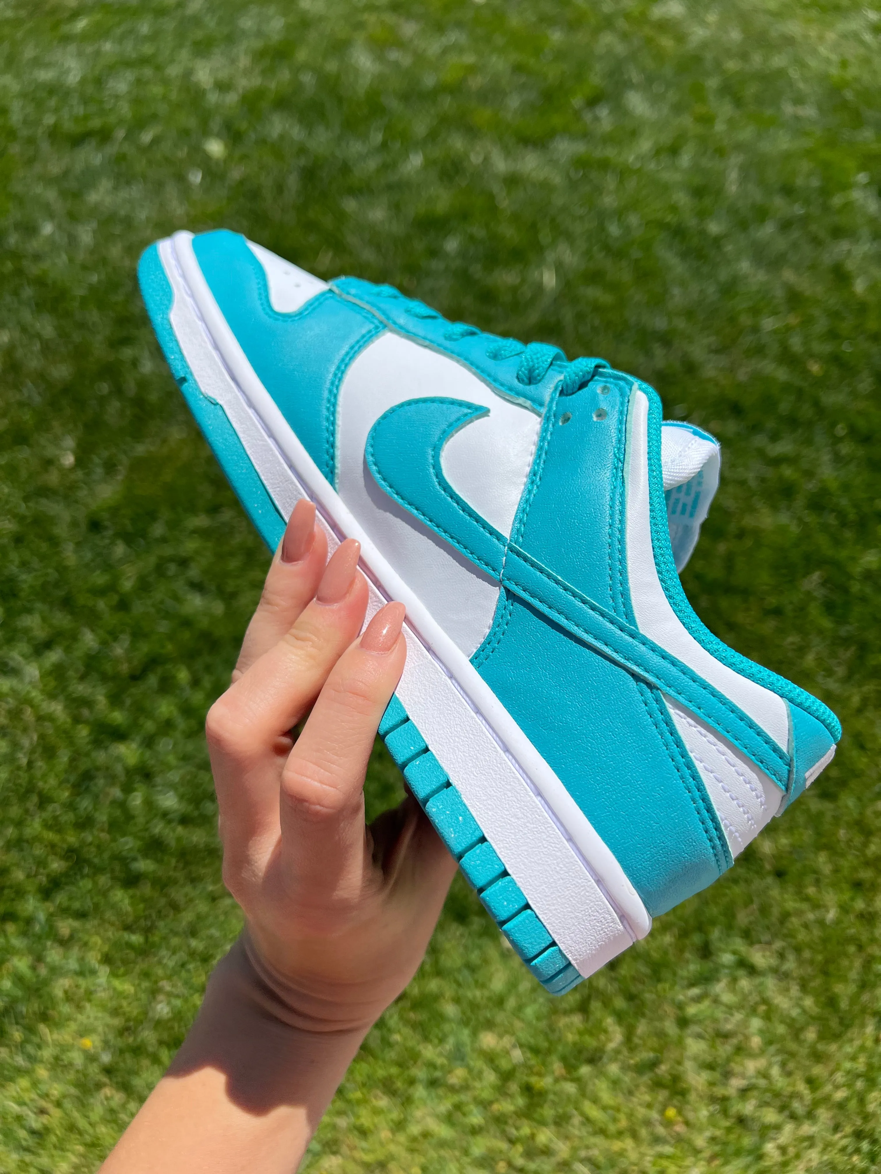 Teal Swarovski Womens Nike Dunk Shoes Slip   Resistant Sole
