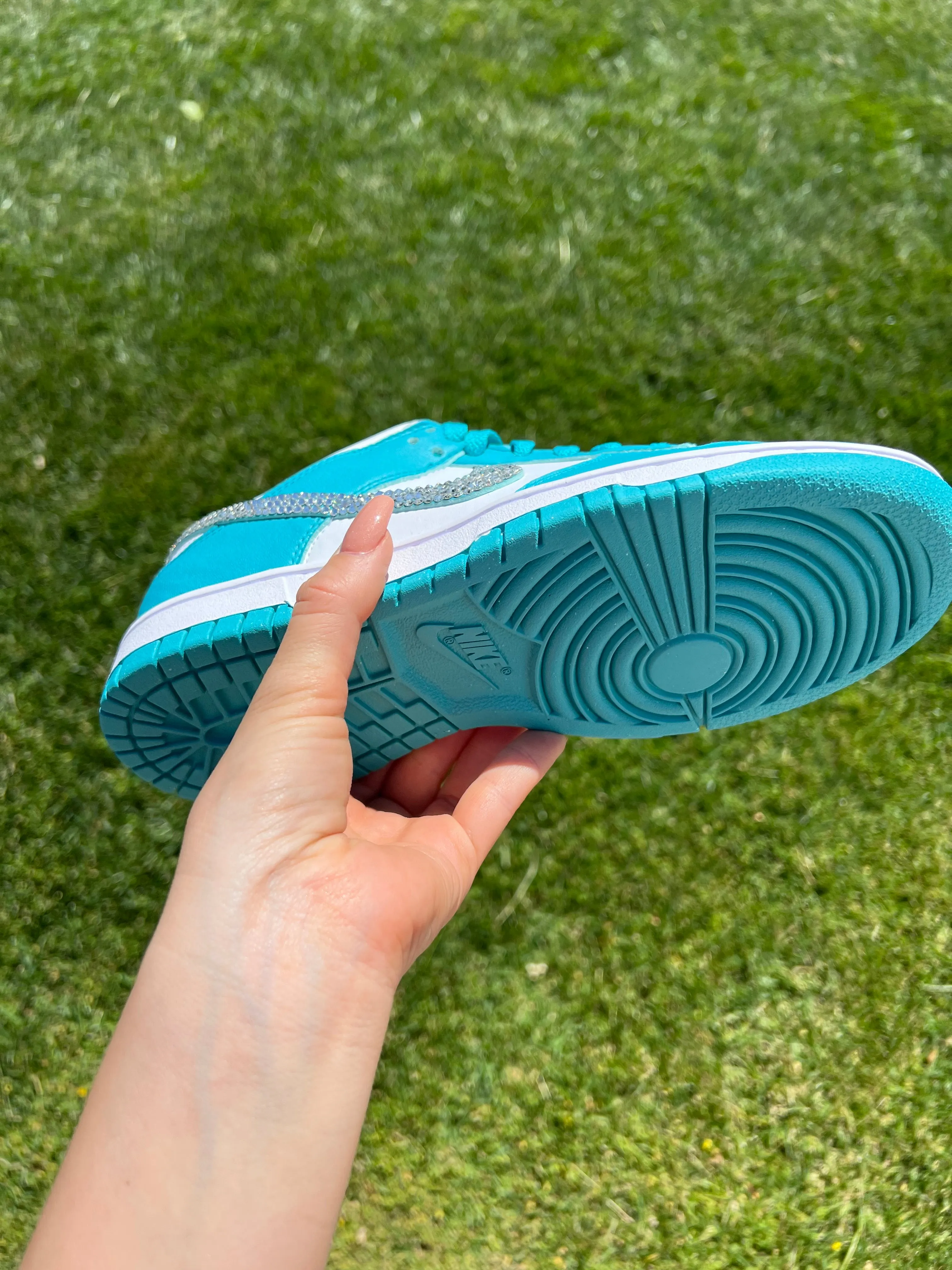 Teal Swarovski Womens Nike Dunk Shoes Fast Motion Casual Look