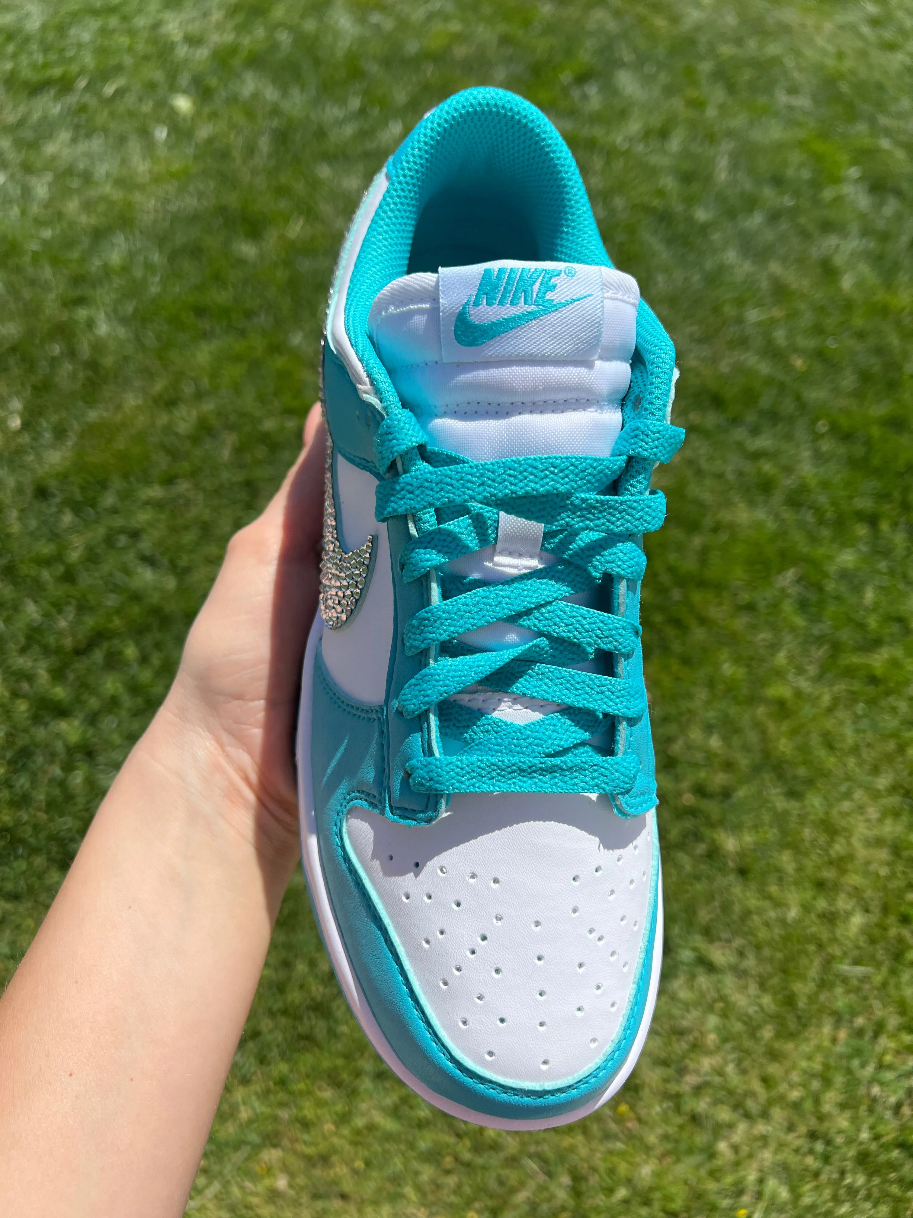 Minimal Vibe Walk Gear Teal Swarovski Womens Nike Dunk Shoes