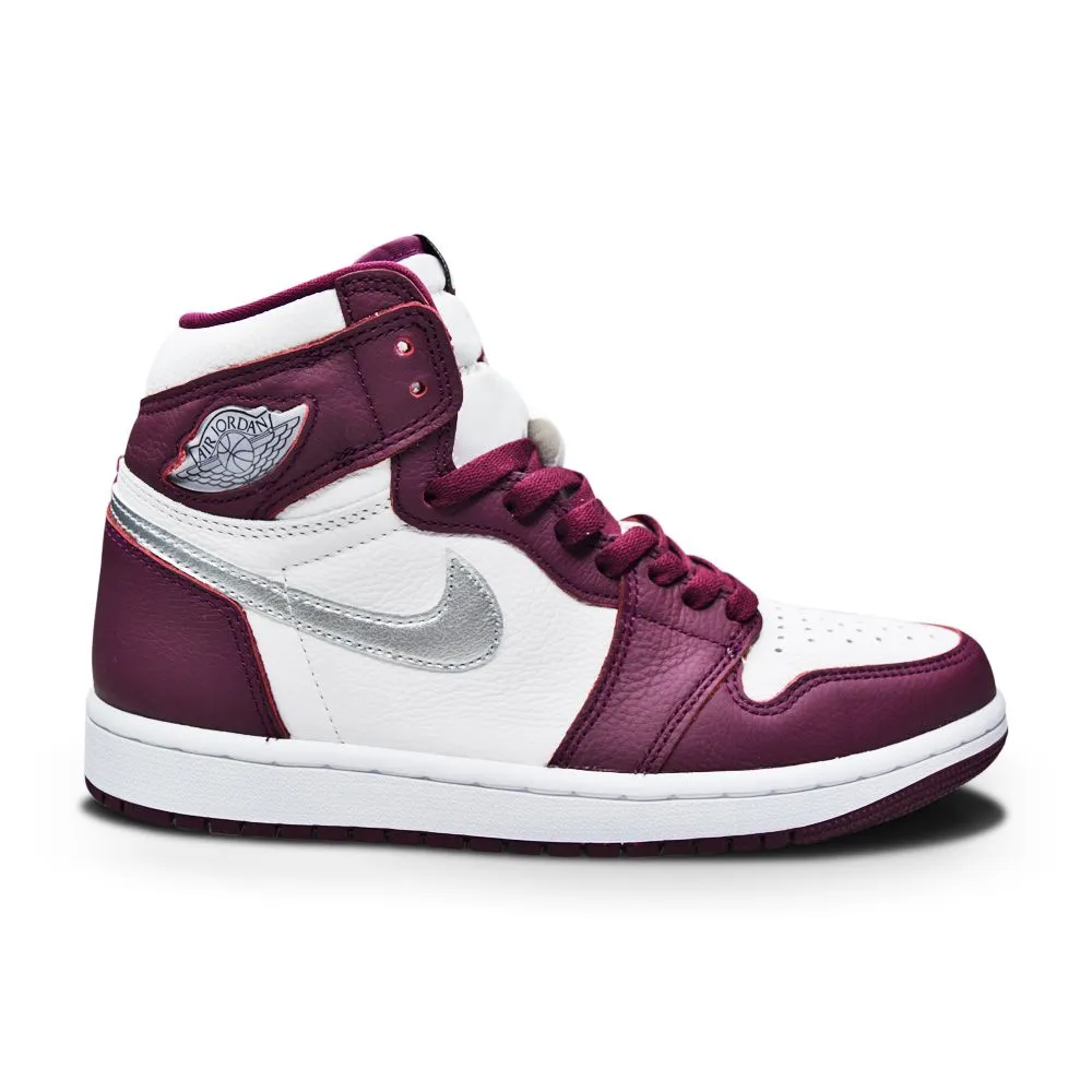 Mens Nike Air Jordan 1 Retro  High OG - 555088 611 - Bordeaux Metallic Silver White Tech Core Non Slip Tread Pattern