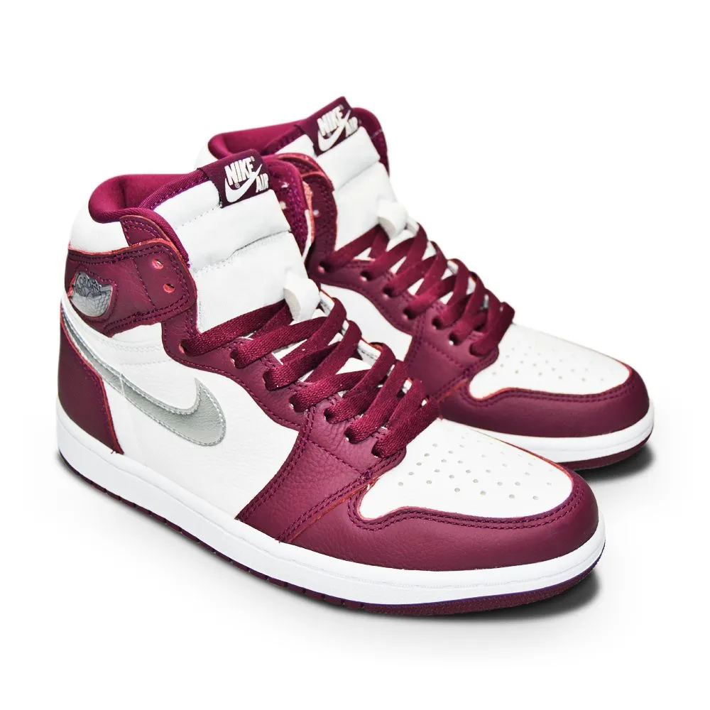 Mens Nike Air Jordan 1 Retro  High OG - 555088 611 - Bordeaux Metallic Silver White All Day Comfort Design Dynamic Fit System