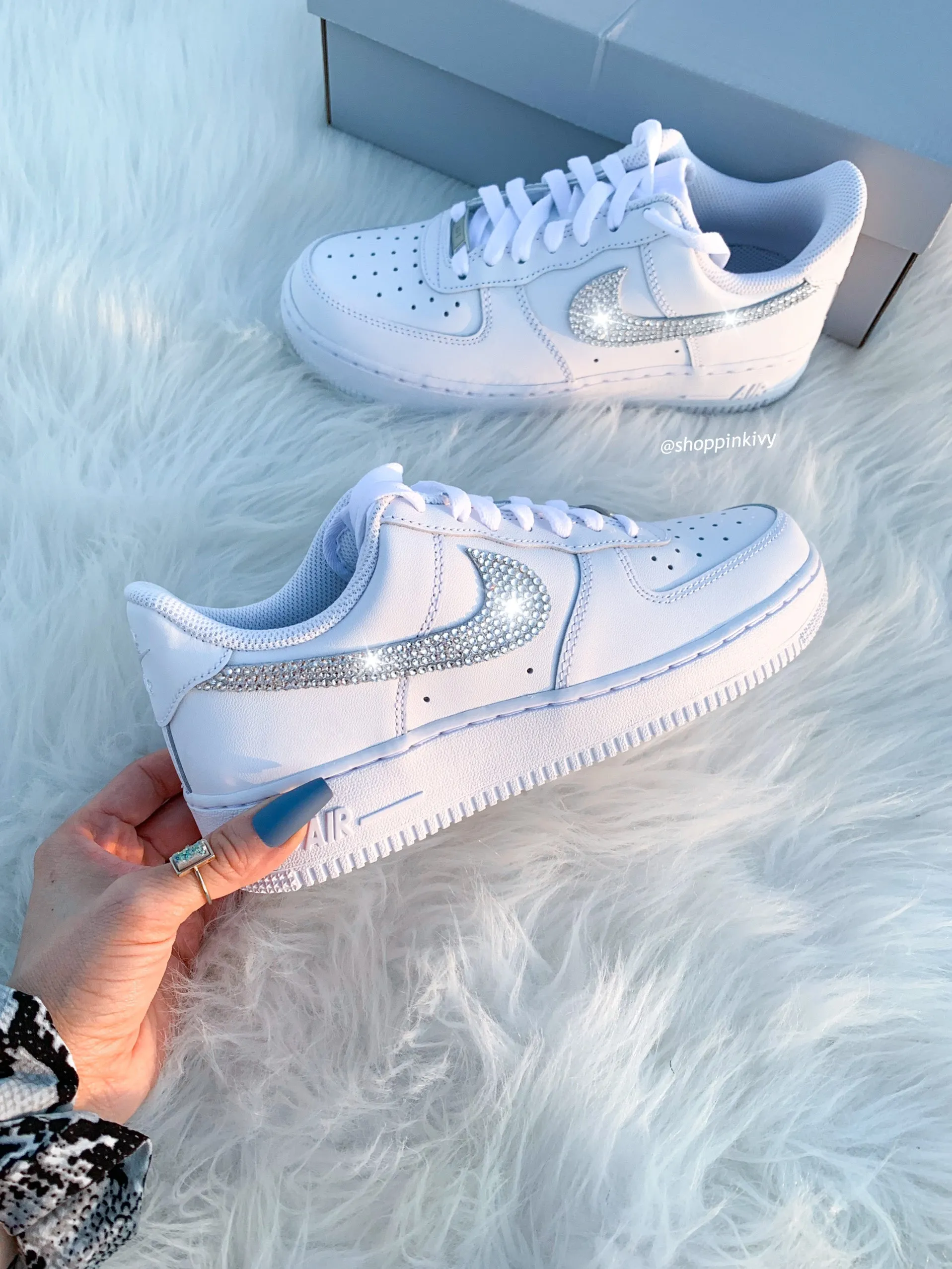 White Swarovski Nike Air Force 1 Travel Daily Weekend Hike