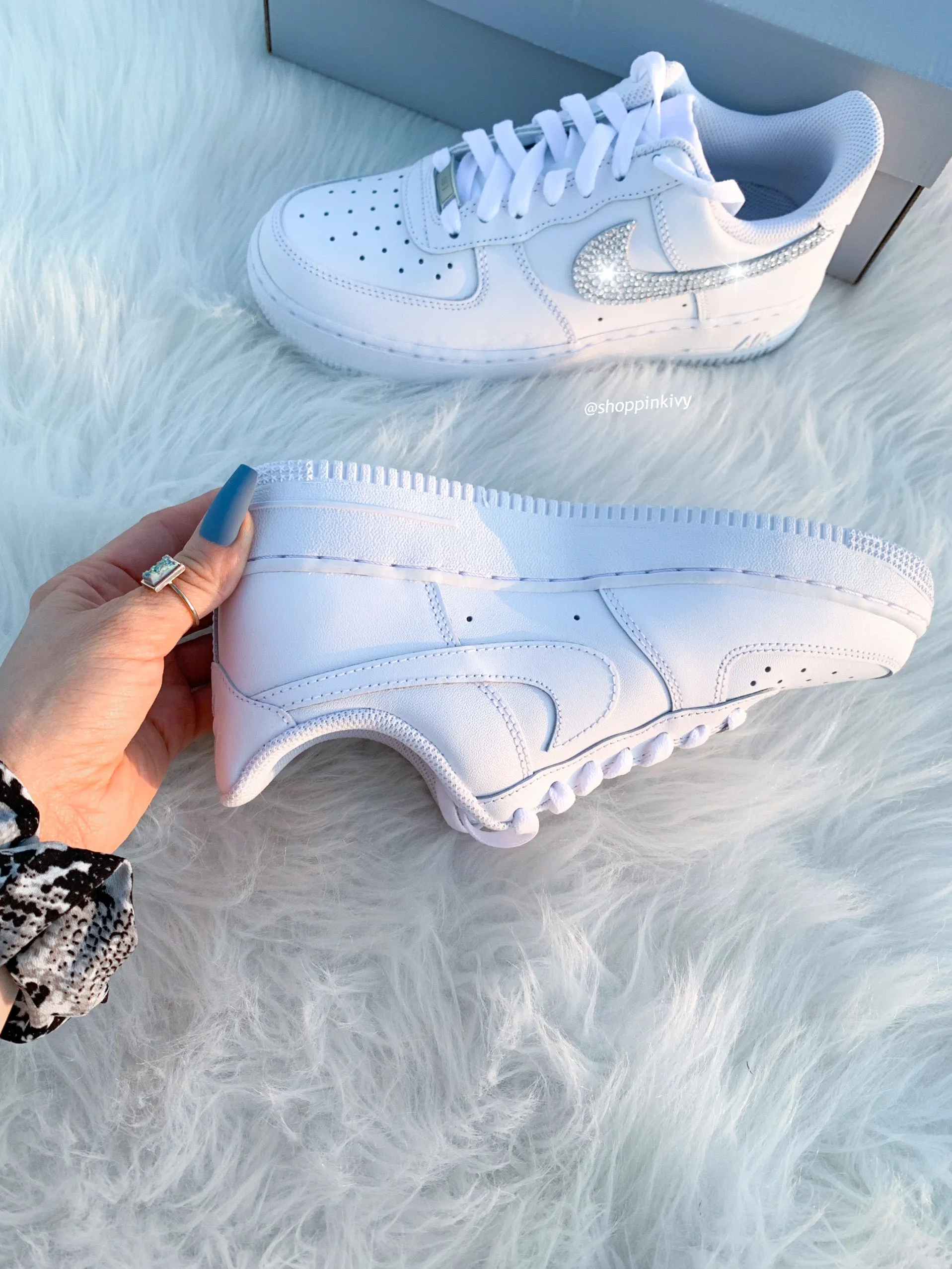 White Swarovski Nike Air Force 1 Heel Hug Range Hike