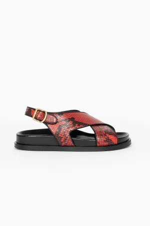 Resort Mood Snake Print Sandals Vermillion