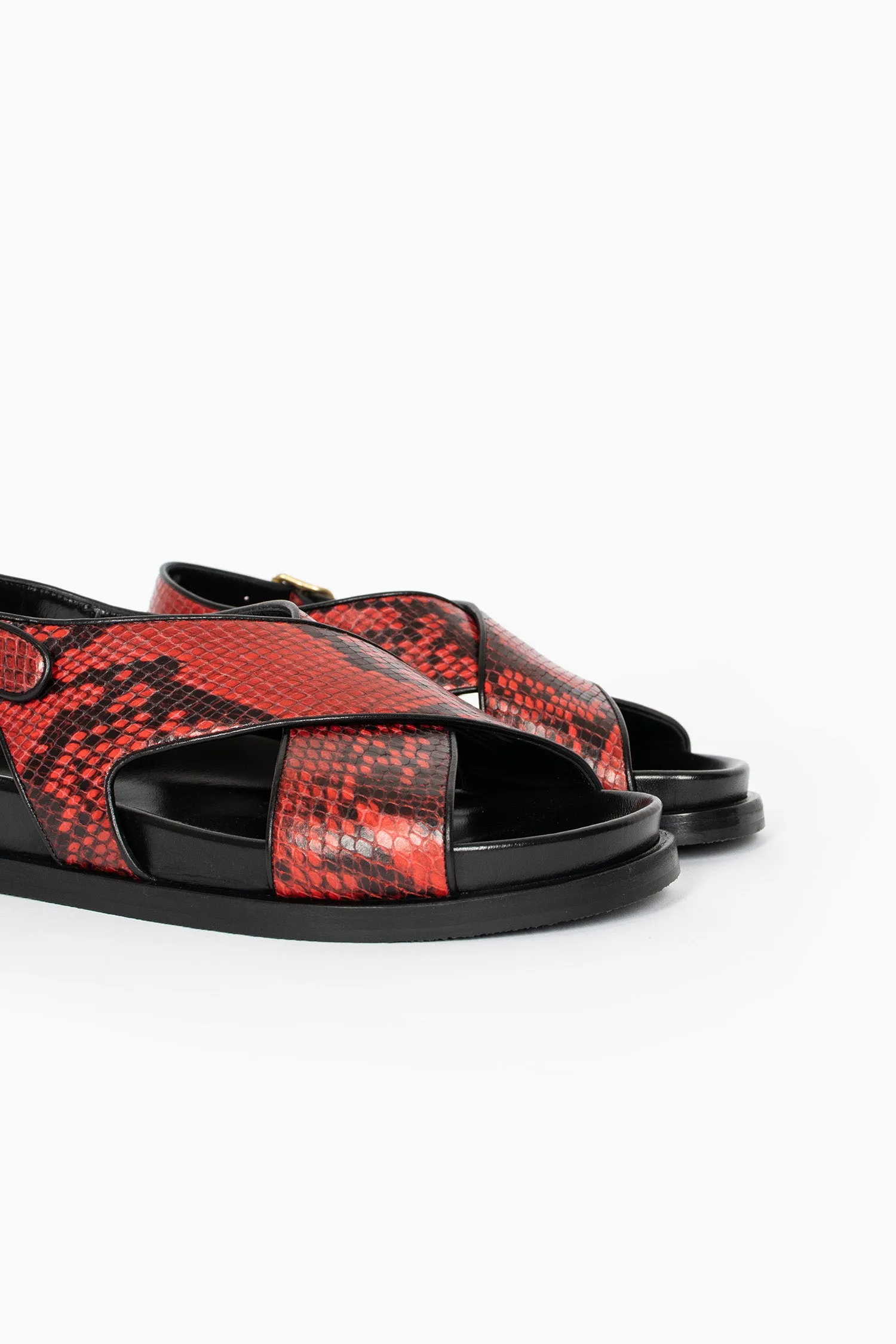 Low Top Snake Print Sandals Vermillion