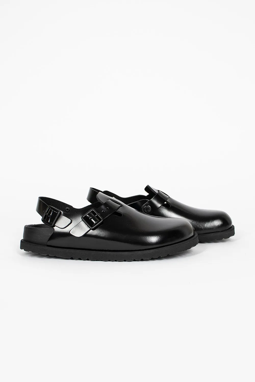 Modern Bold French Soft Tokio Leather Sandal Black