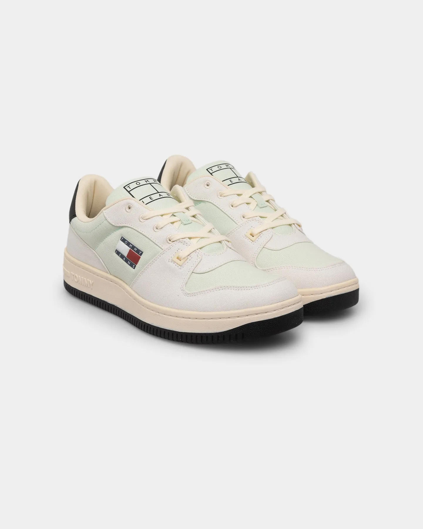 Tommy Jeans Basketball Canvas Mixed Texture Trainers Ivory Star Mood Step Tall