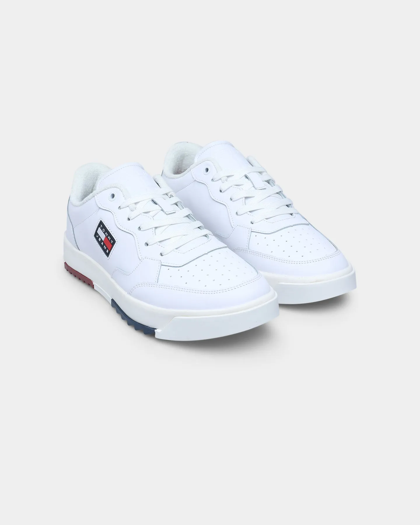 Tommy Jeans TJ Basket Leather Trainers White Denim Cool