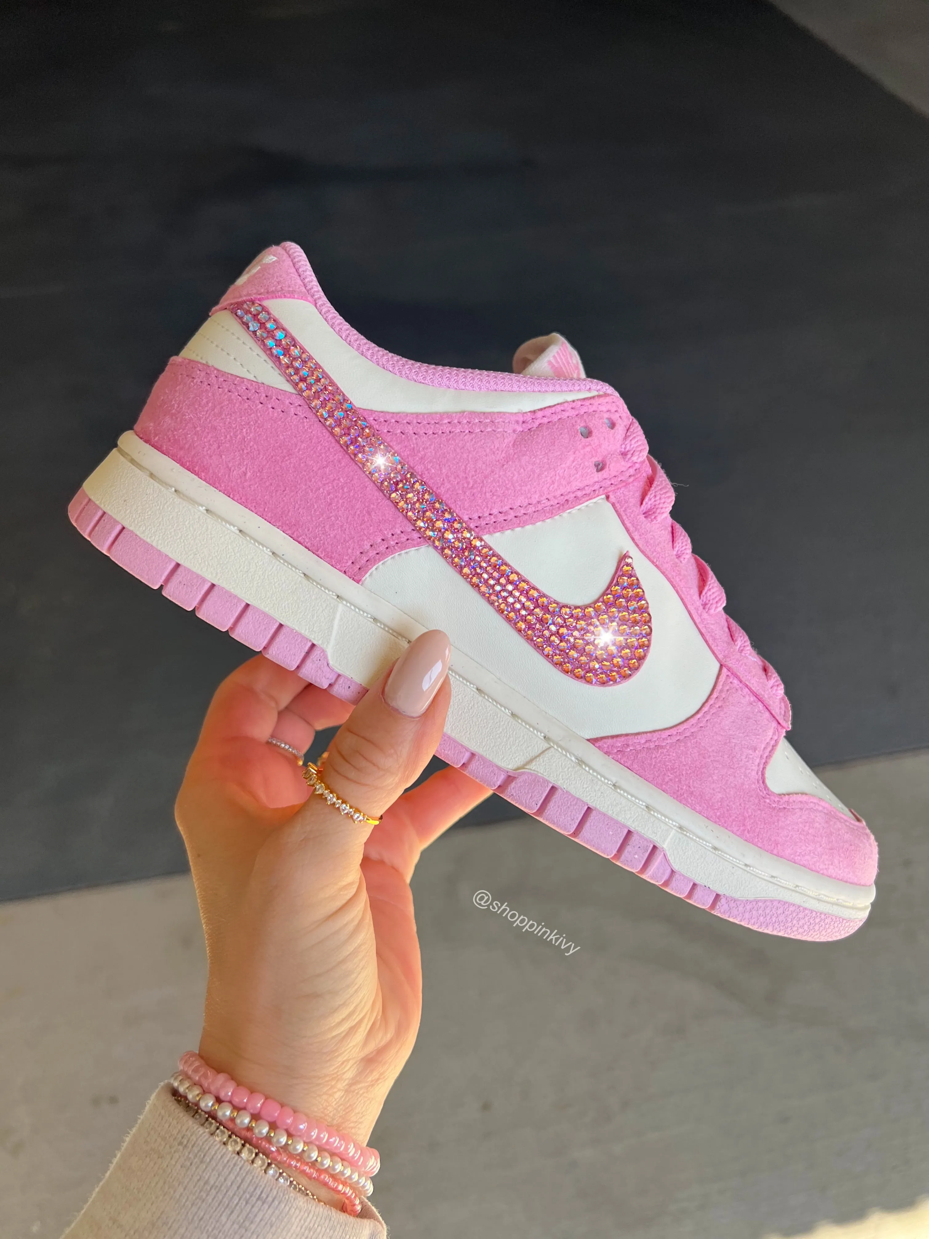 Pink Suede Swarovski Womens Nike Dunk Shoes Summit Run All Season Use