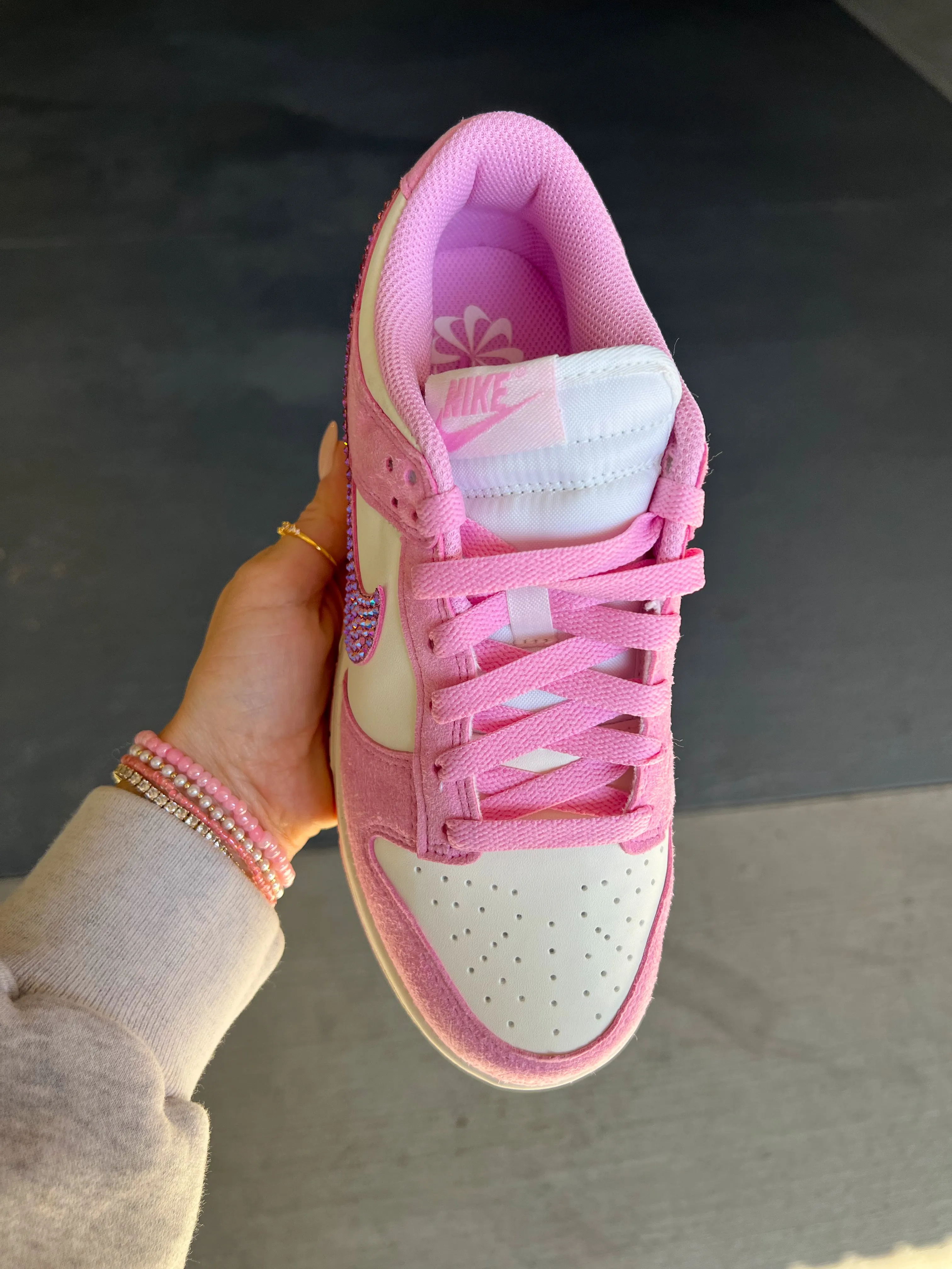 Ice Jog Daily Ready Pink Suede Swarovski Womens Nike Dunk Shoes