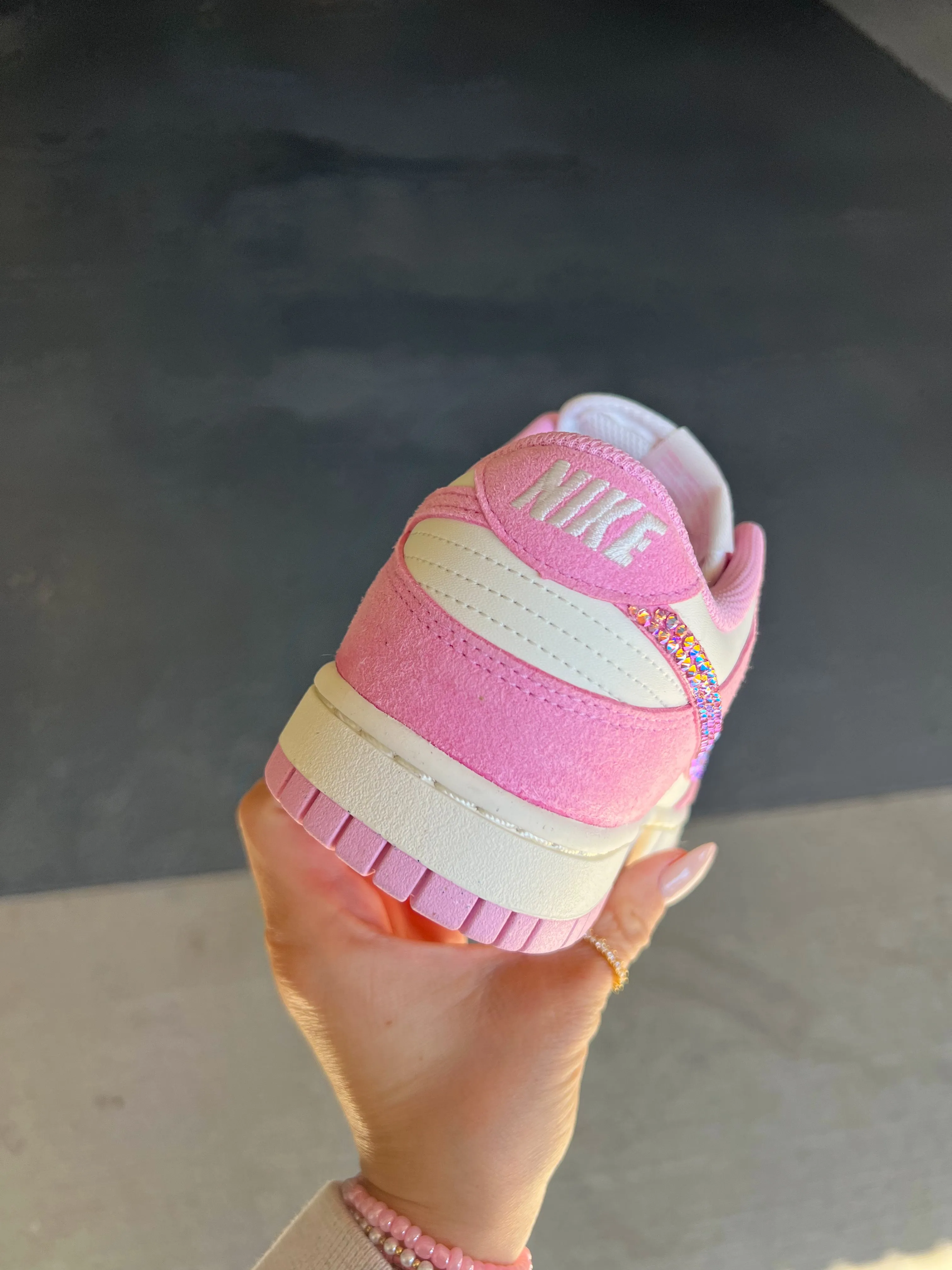 Red Hot Pink Suede Swarovski Womens Nike Dunk Shoes