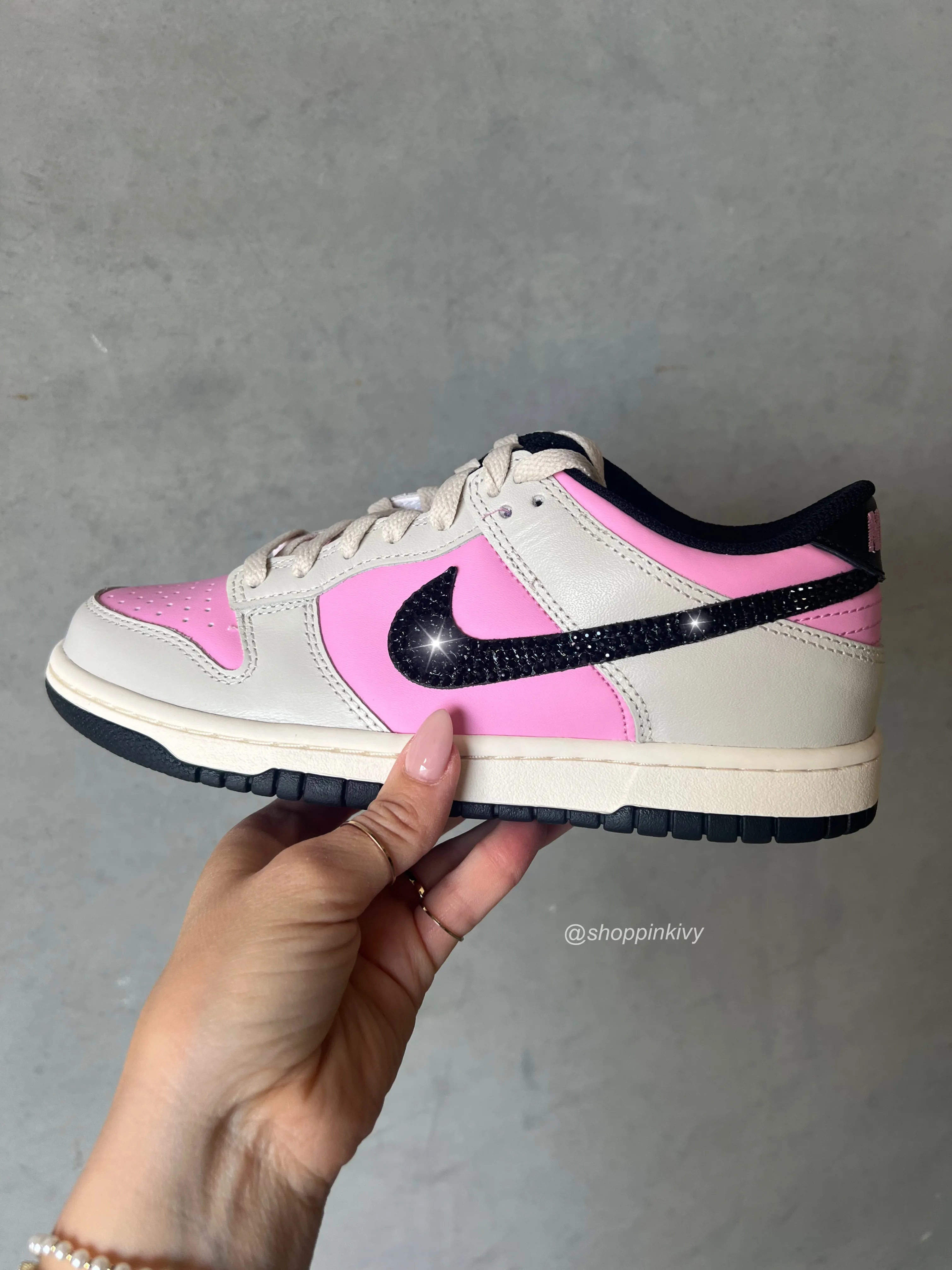Pink and Black Swarovski Womens Nike Dunk Shoes Bright Pop