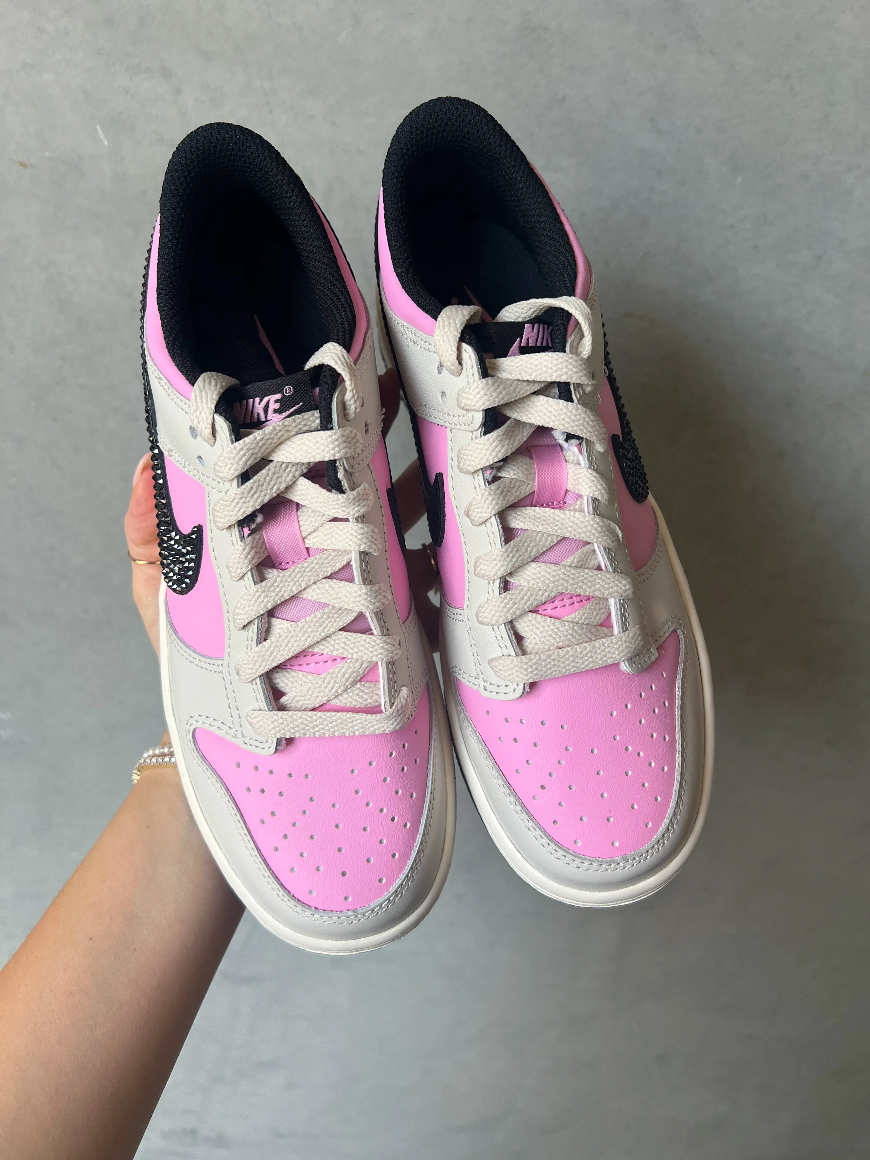 Step Stability Pink and Black Swarovski Womens Nike Dunk Shoes