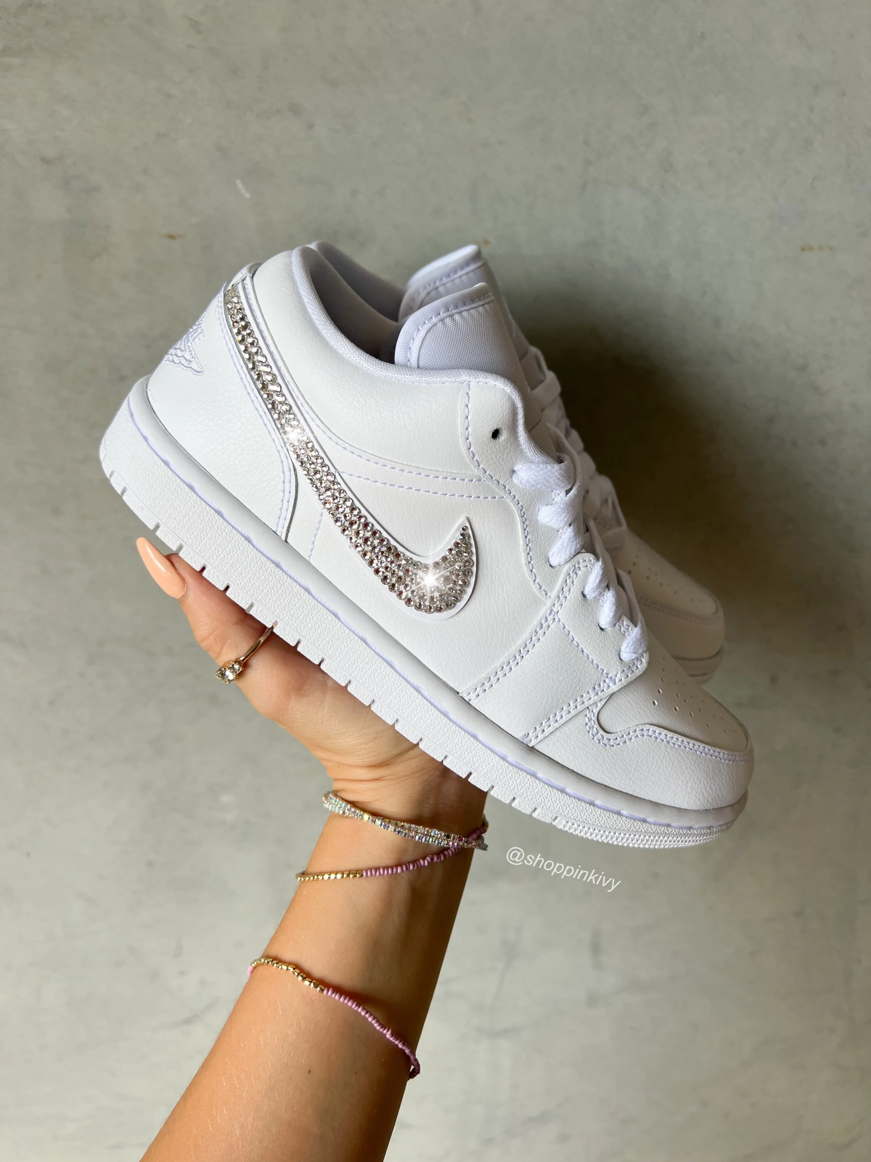 White Swarovski Women??s Air Jordan 1 Low Shoes FlexibleOutsole