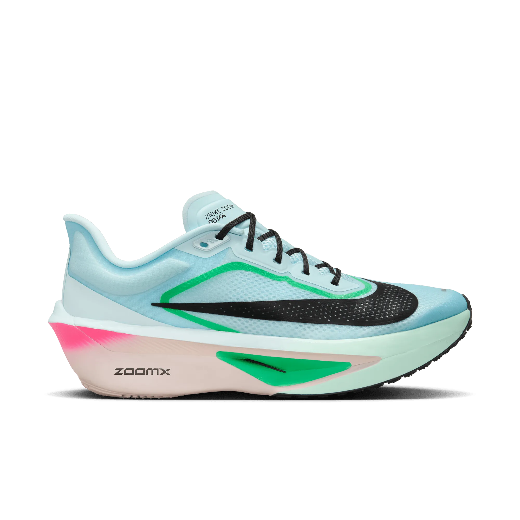 WOMEN'S ZOOM FLY 6 - B - 402 GLACIER ICE/BLACK-HYPER PINK-GREEN SHOCK Quick Flow