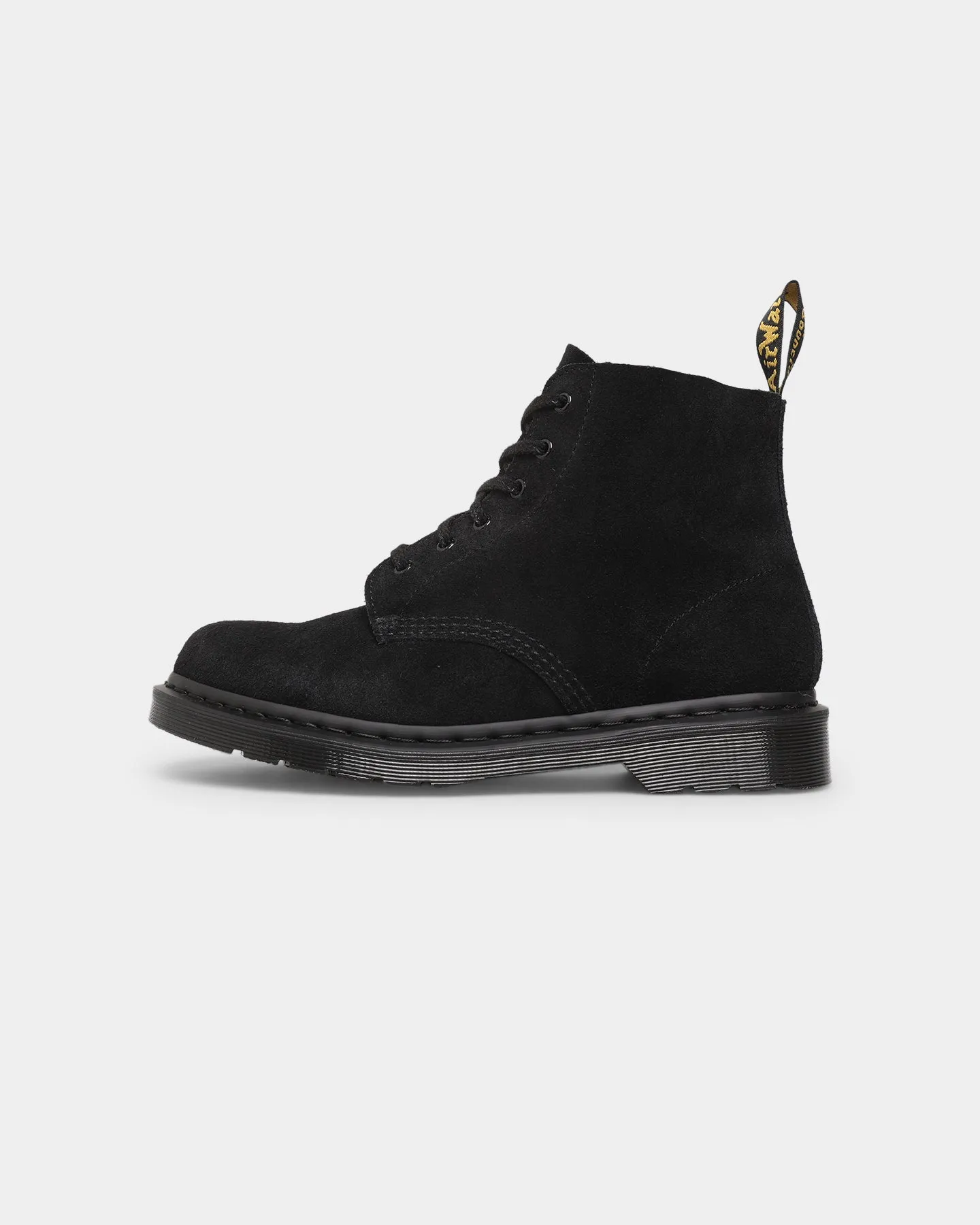 Dr. Martens 101 Mono 6 Eye Boot Black E.H.Suede Soft Land Bone Aid